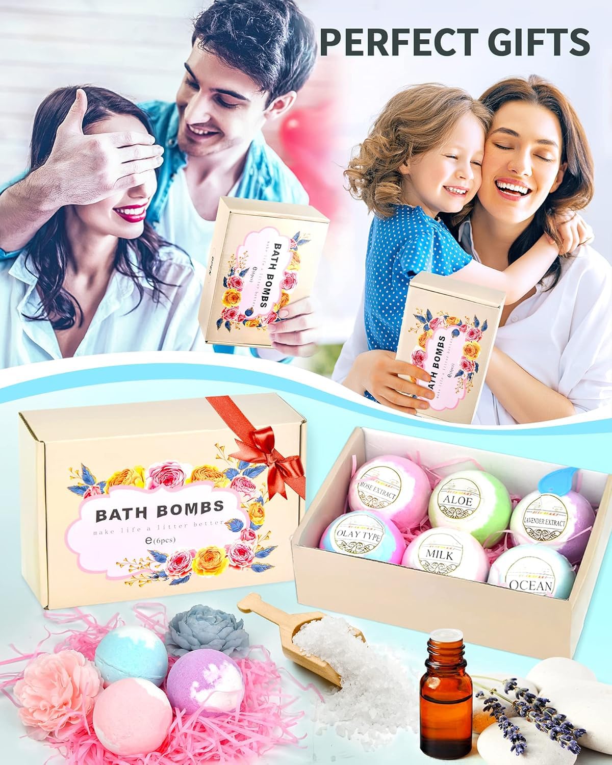 Light Up Bath Bombs with Surprise Inside, 4.23 oz XL Natural Gift Set 6 with Essential Oils, Magnesium Large Bath Bombs for Women Relaxing Spa Skin Moisturize Gifts for Women