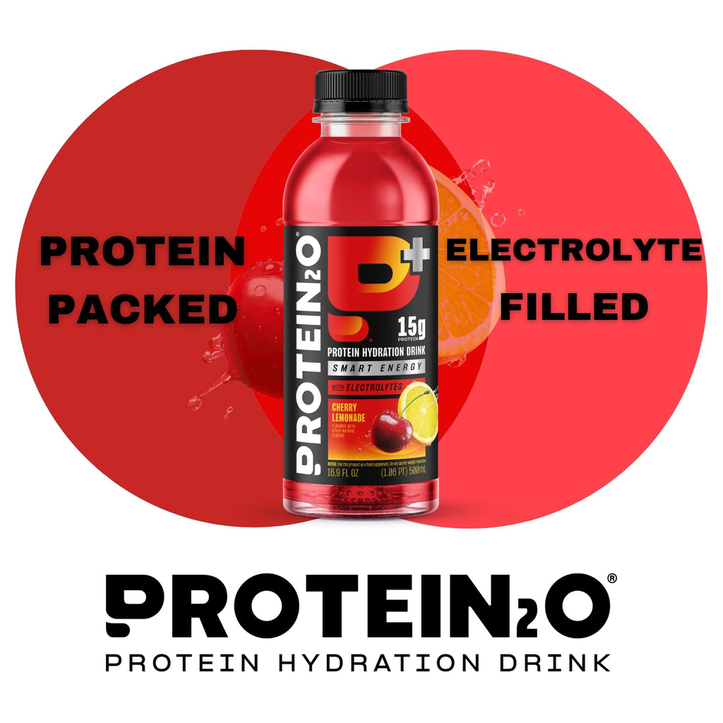 Protein2o 15g Whey Protein Isolate Hydration Drink Plus Energy & Focus, 350mg of Electrolytes, Vitamins B5 & B6, Sugar Free, Cotton Candy, 16.9 oz Bottle (Pack of 12)