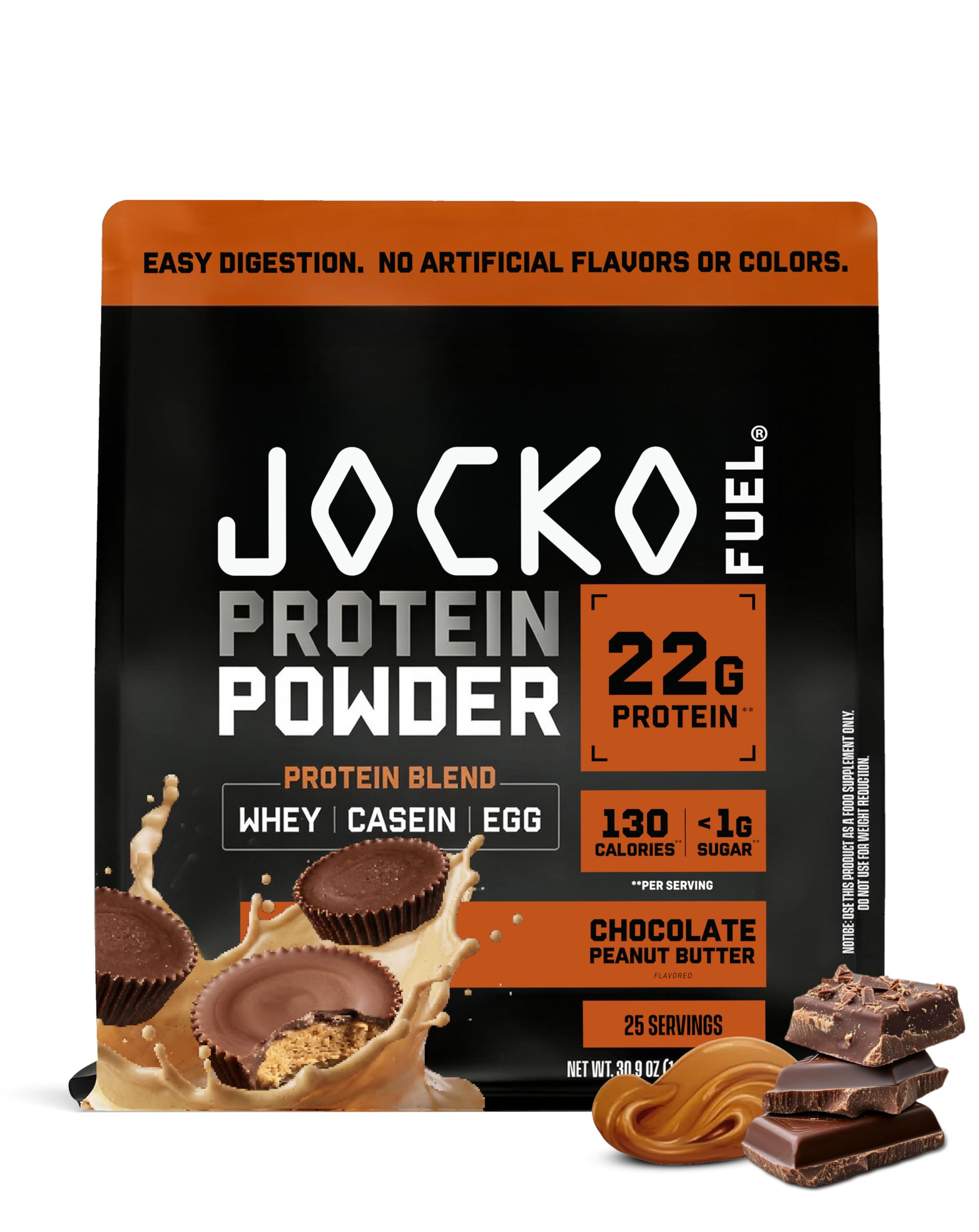Jocko Fuel Whey Protein Powder, Chocolate Peanut Butter, 22g Protein, Digestive Enzymes + Probiotic Blend, No Sugar Added, with Essential Amino Acids + Electrolyte Minerals, 25 Servings