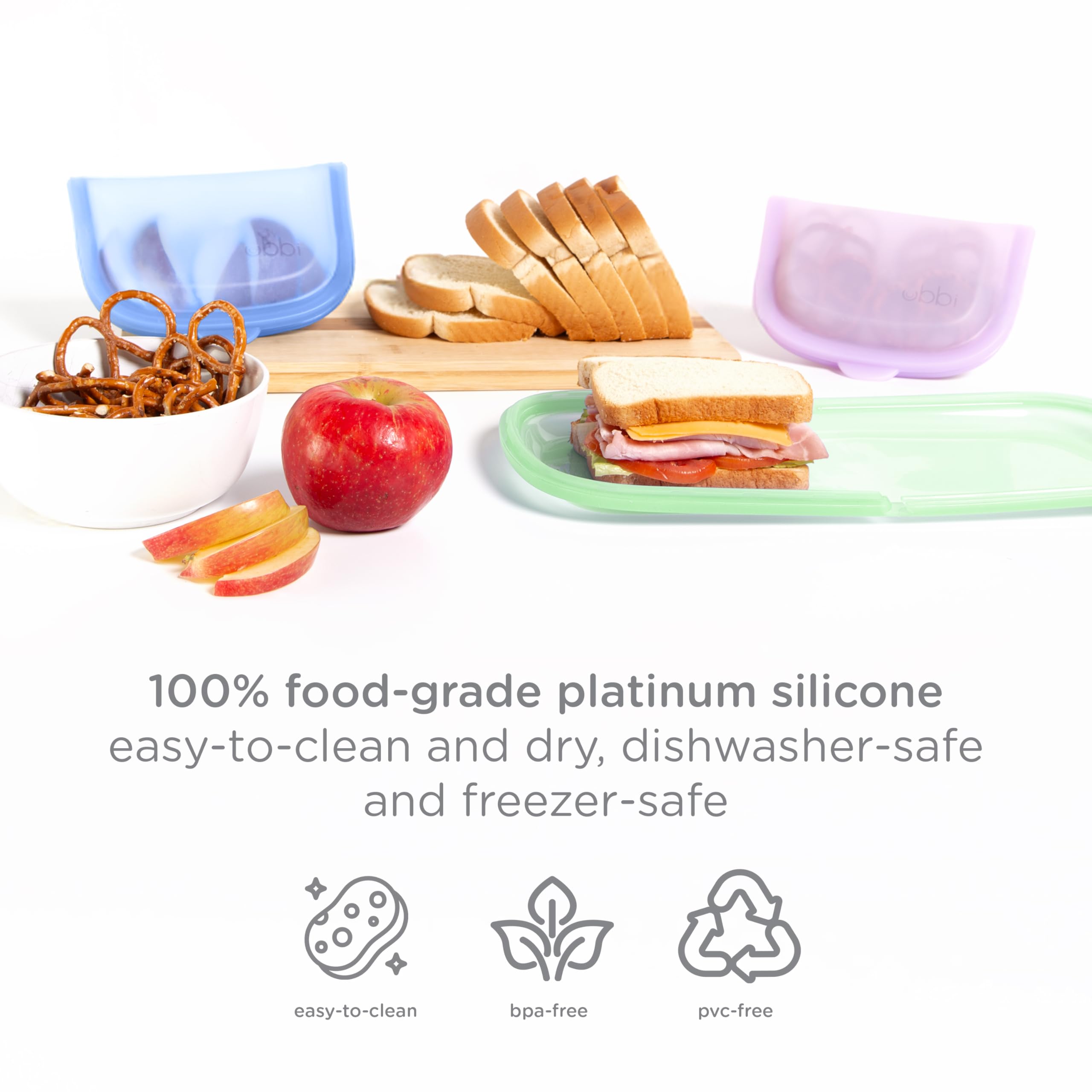 Ubbi Platemate Reusable Silicone Storage Bag, Smoothie Purple | Opens Flat as Placemat, Dishwasher & Freezer-Safe, Lunch Container, Leakproof Sandwich & Snack Bag, Easy to Clean, BPA-Free