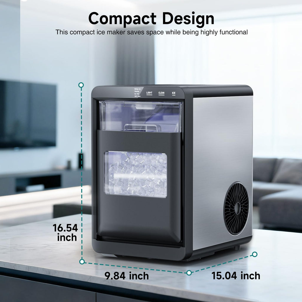 Nugget Ice Maker Countertop, 44Lbs/24H Pebble Ice Maker with Water Tank, Soft Chewable Pellet Ice Machine with Self-Cleaning for Kitchens/Home/Office