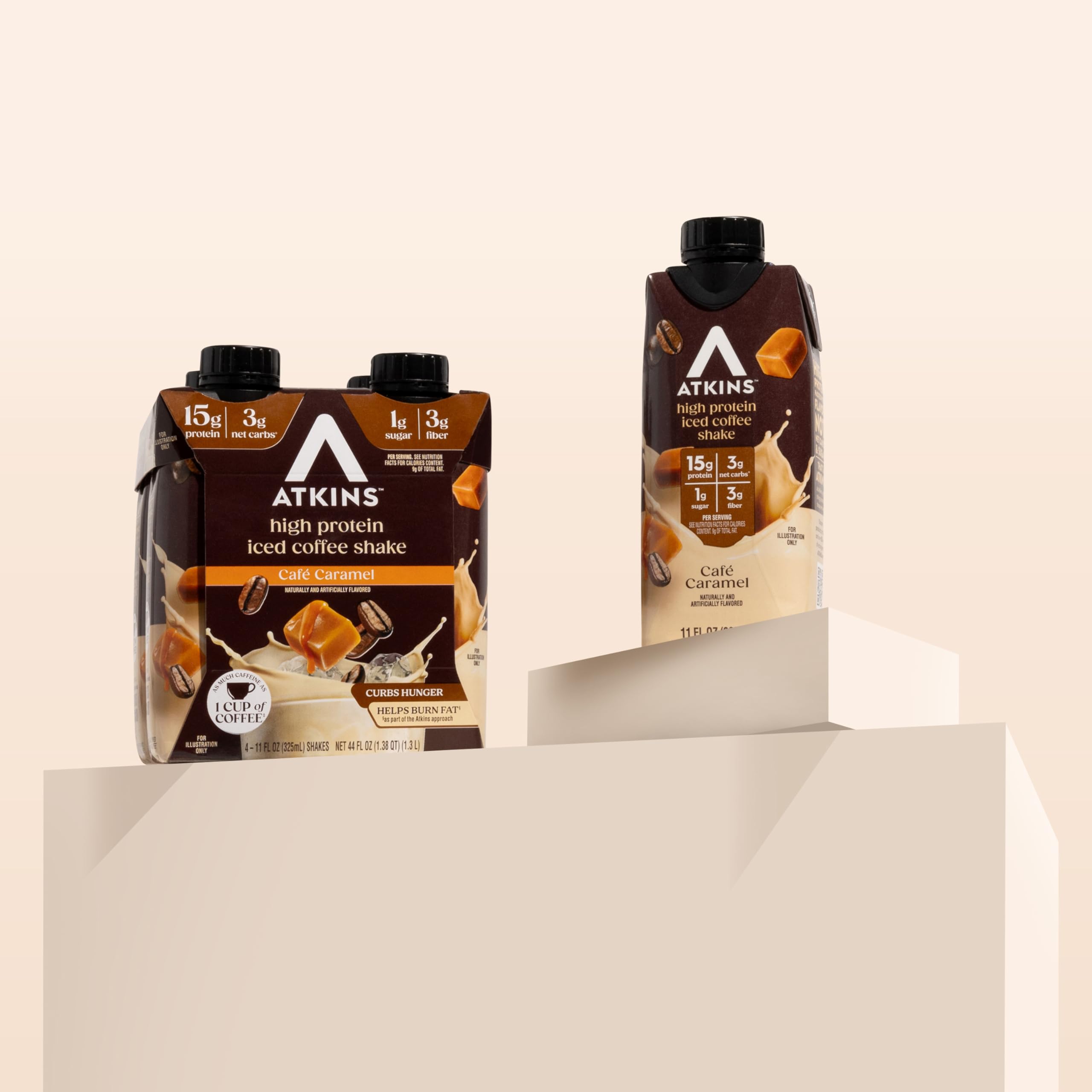 Atkins Coffee Lovers Protein Shake Variety Pack, Mocha Latte, Café Caramel and Café au Lait Flavored Protein Shakes, 15g Protein, 3g Fiber, GLP-1 Friendly, 12 Count