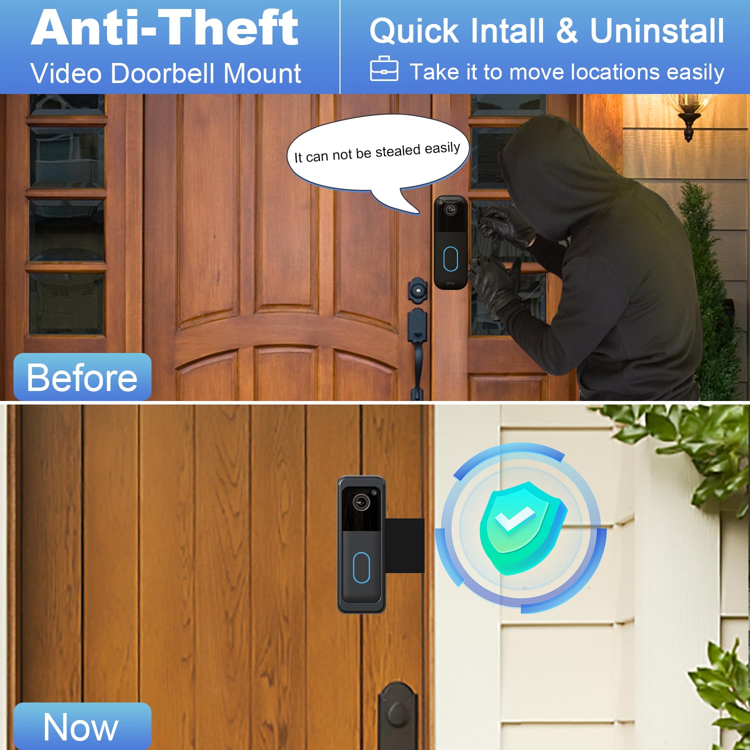 Anti-Theft Blink Doorbell Door Mount,Only for All-new Blink Video Doorbell (2nd Gen) No-Drill Mounting Bracket cover Holder Not Block Doorbell Sensor Easy to Install Blink Video Doorbell Accessories