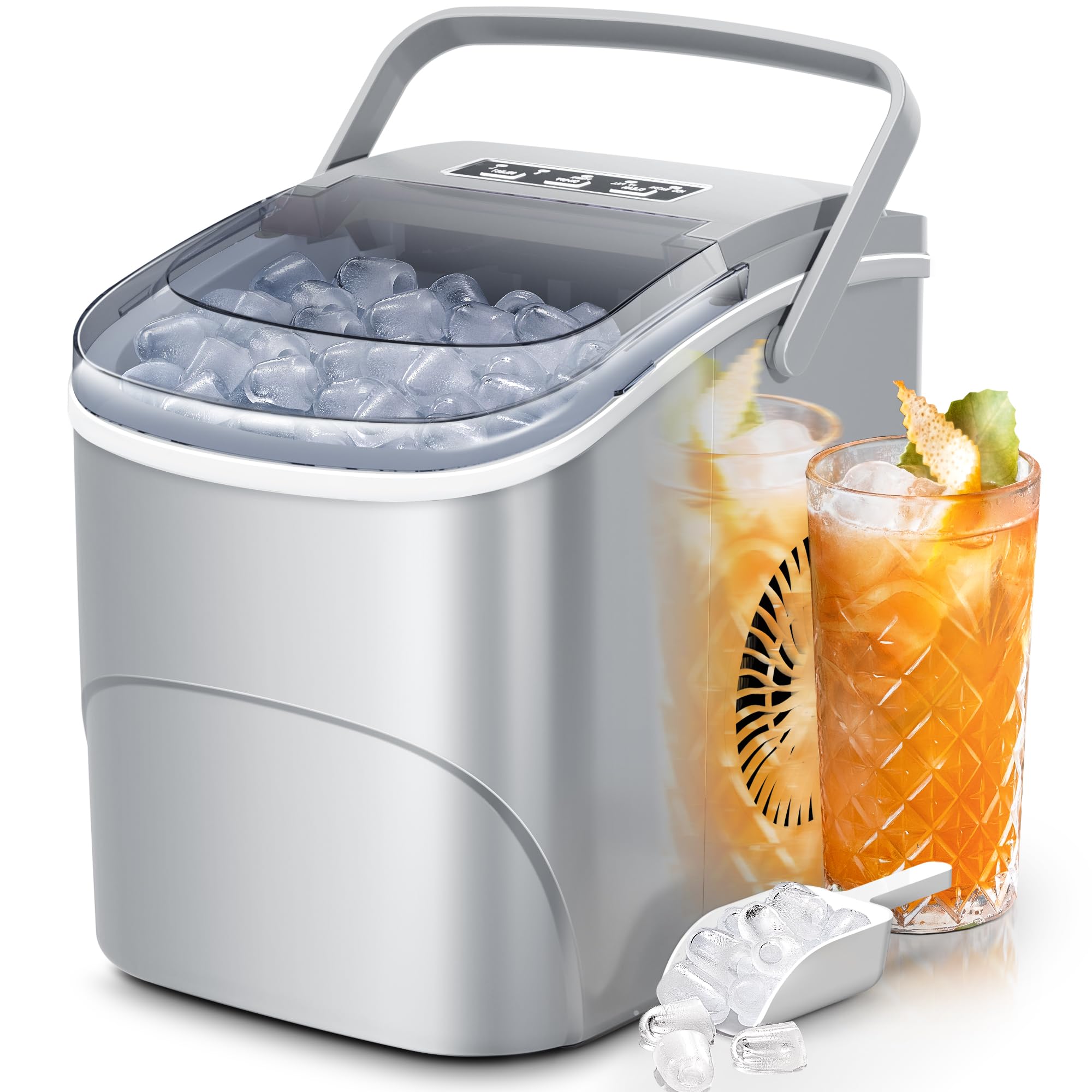 Electactic Ice Makers Countertop,26Lbs/24H,9 Cubes in 6 Mins,Portable Ice Maker Machine with Self-Cleaning,2 Sizes of Bullet Ice,Perfect for Home Kitchen(Black)
