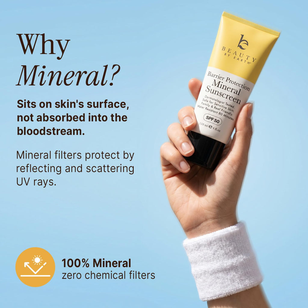 Mineral Sunscreen for Body SPF 50 – Reef Friendly Broad Spectrum Zinc Oxide, Made in USA with Organic & Natural Ingredients, Water Resistant 80 Min, Non Toxic Baby Sunblock for Kids, No White Cast