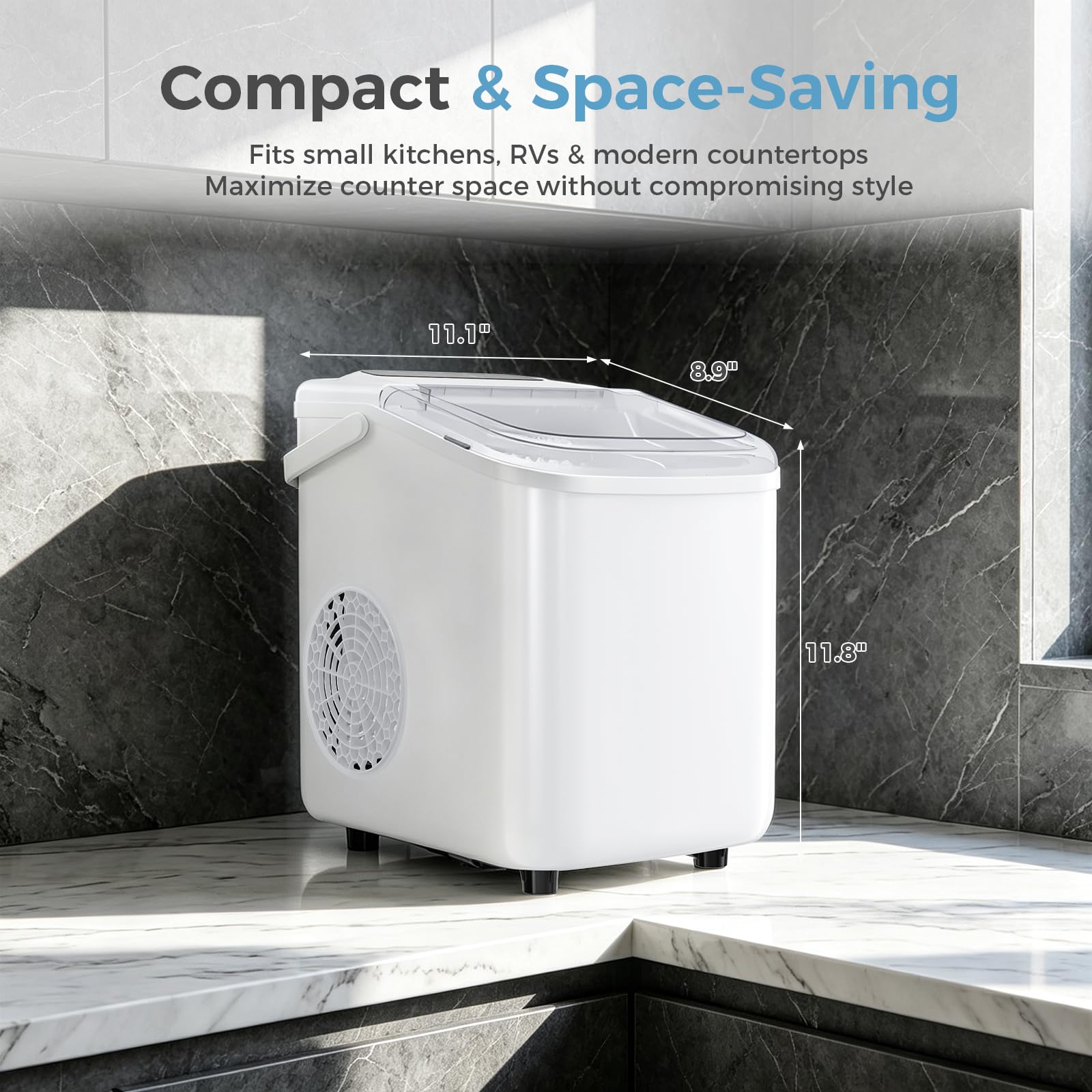 Countertop Ice Maker, Portable Ice Machine with Carry Handle Basket and Scoop, 9 Bullet Cubes Ready in 6 Mins, 26lbs Daily, Self-Cleaning for Home, Kitchen, Camping, RV