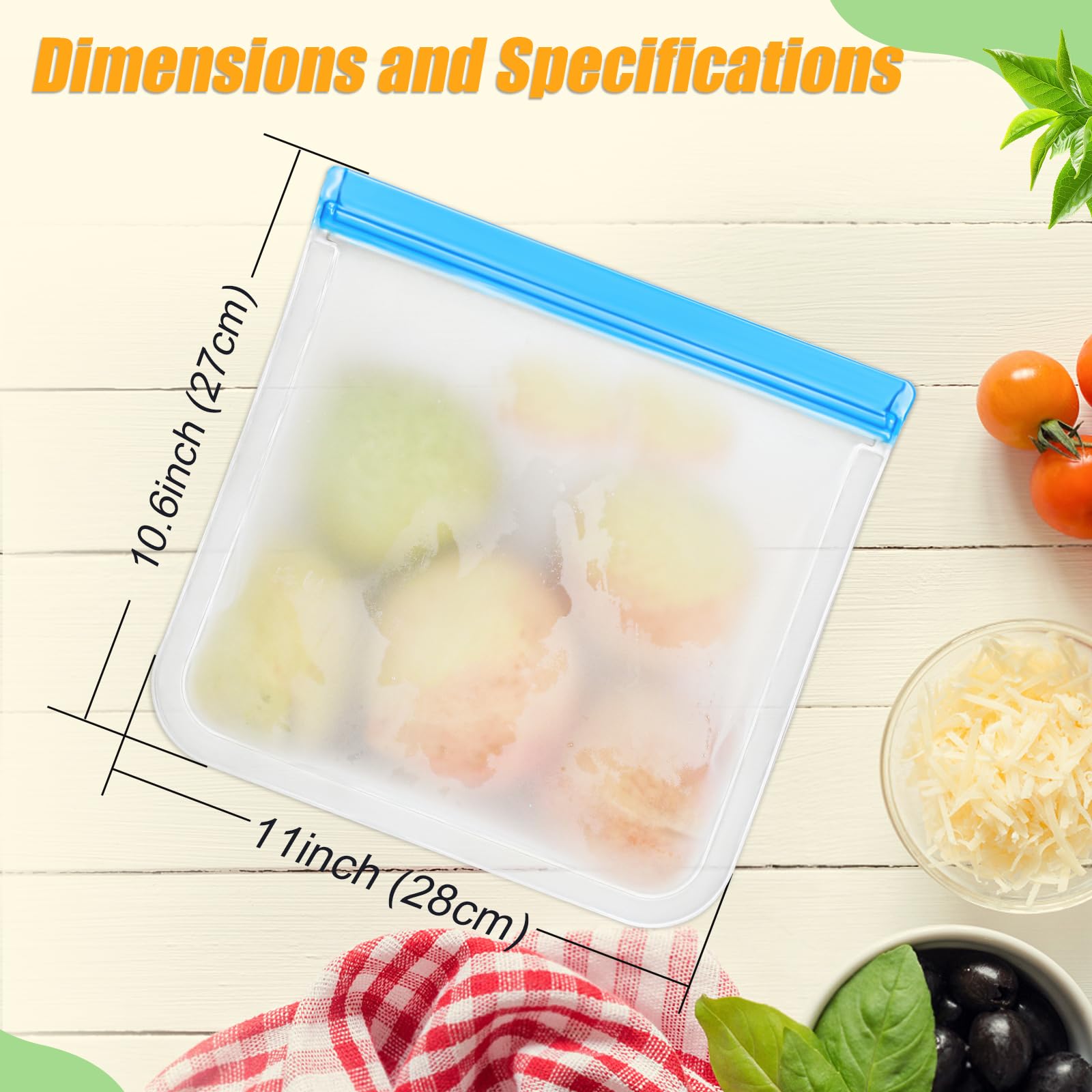 Reusable Silicone Food Storage Bags, 10 Pack 4 Size Leak proof Dishwasher Safe Reusable Freezer Bags for Food Storage Containers, Lunch Bag for Sandwich, Marinate Meat, Fruit