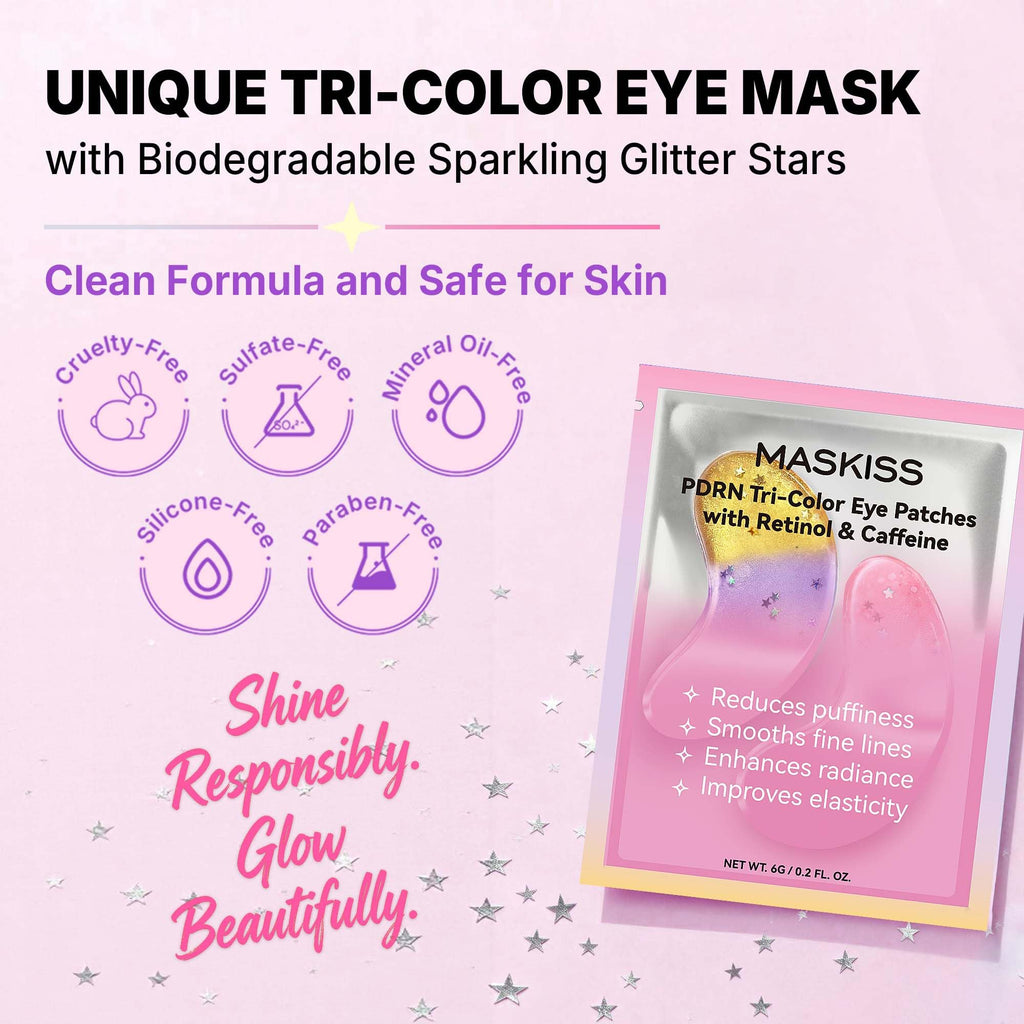 Maskiss PDRN Under Eye Patches (25 Pairs), Tri-Color Eye Gel Pads with Retinol Caffeine, Eye Masks for Dark Circles Puffy Eyes Wrinkles, Collagen Self Care Gifts for Women