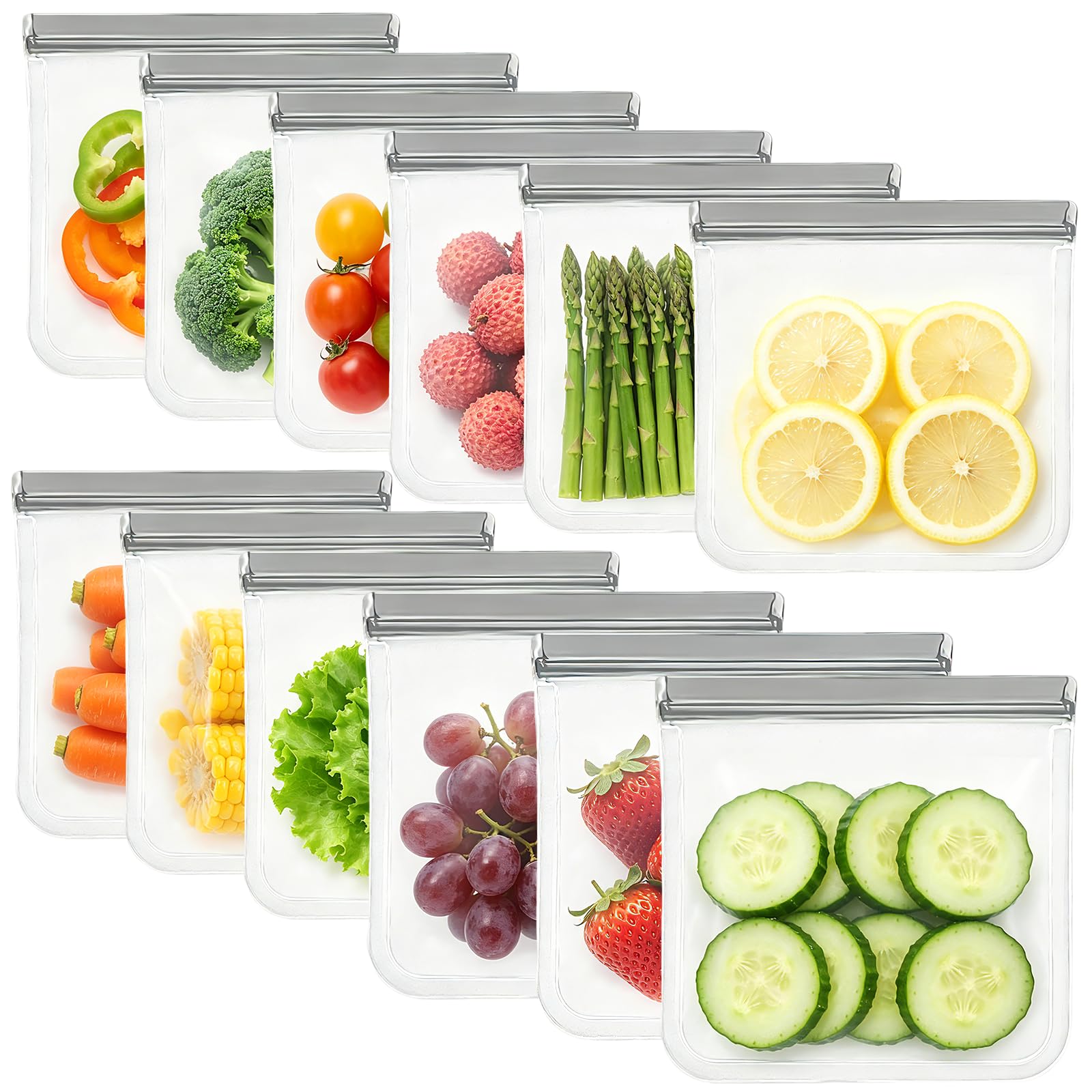 9 Pack Reusable Silicone Food Storage Bags - Freezer & Dishwasher Safe Leakproof Reusable Bags, Freezer Storage Bags Sets - 3 Gallon 3 Snack 3 Sandwich Bags