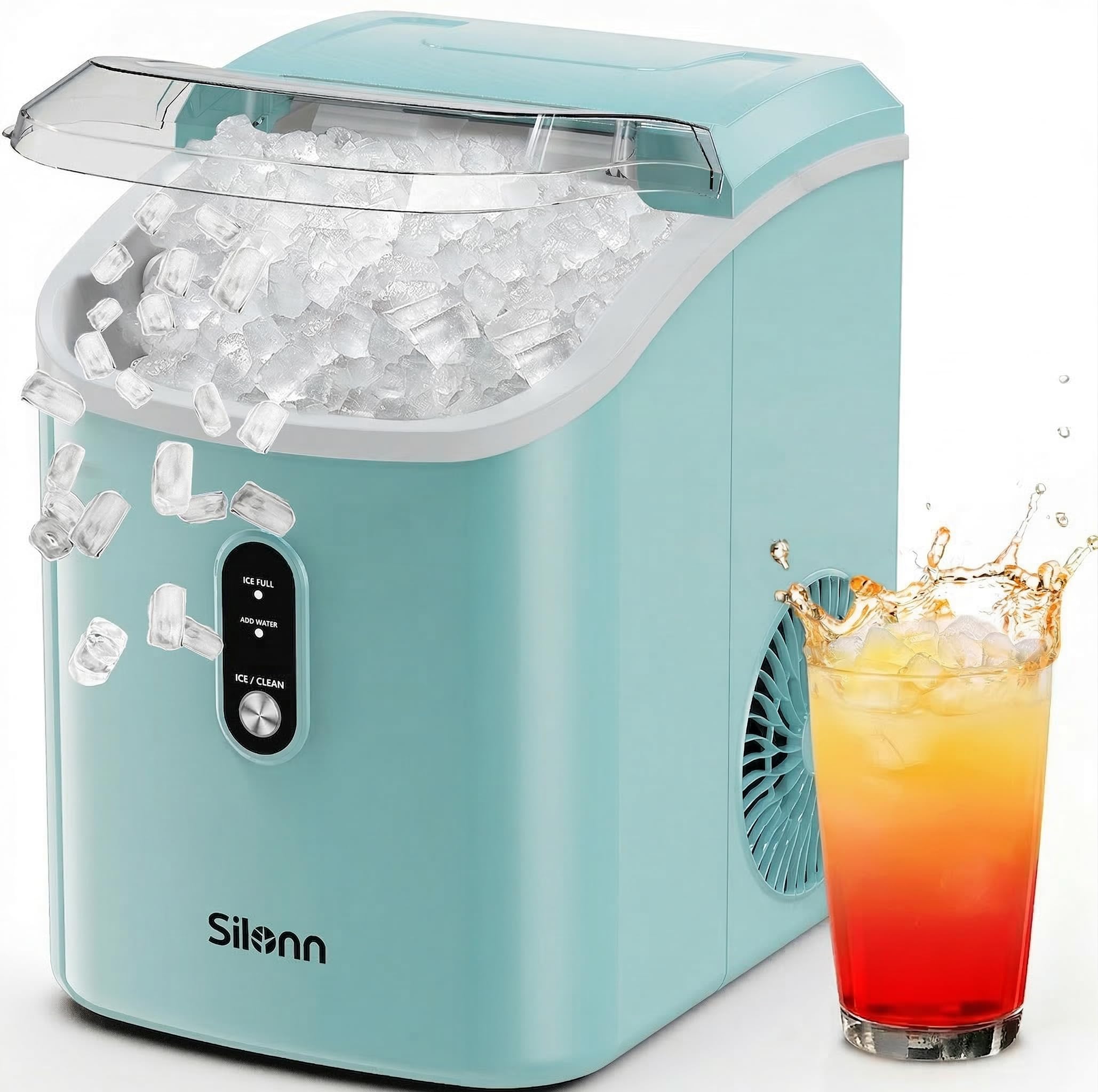 Silonn Nugget Ice Maker Countertop Pellet Machine with Self-Cleaning, Black | 36 lbs/24H, ice in 6 mins, soft chewable ice, removable cover, quiet operation, LED control panel, compact design