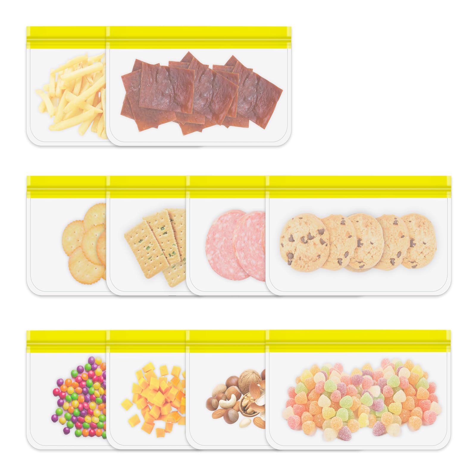 Reusable Gallon Freezer Bags, 10 Pack Dishwasher Safe Silicone Food Snack Storage Bags with 3 Sizes for Snack, Sandwich, Lunch