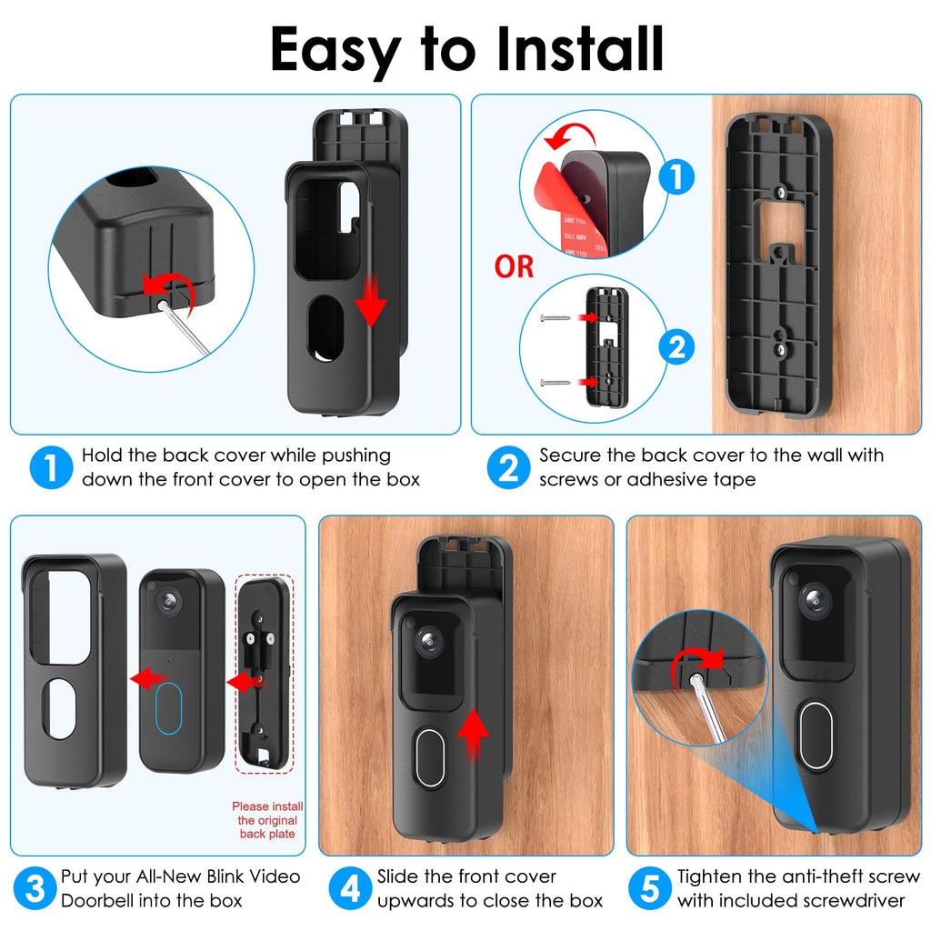 No Drill Blink Doorbell Camera Mount for All-new Blink Video Doorbell (2nd Gen), Mounting Bracket Cover with Adhesive Tape, Easy to Install for Apartment, Office, Home