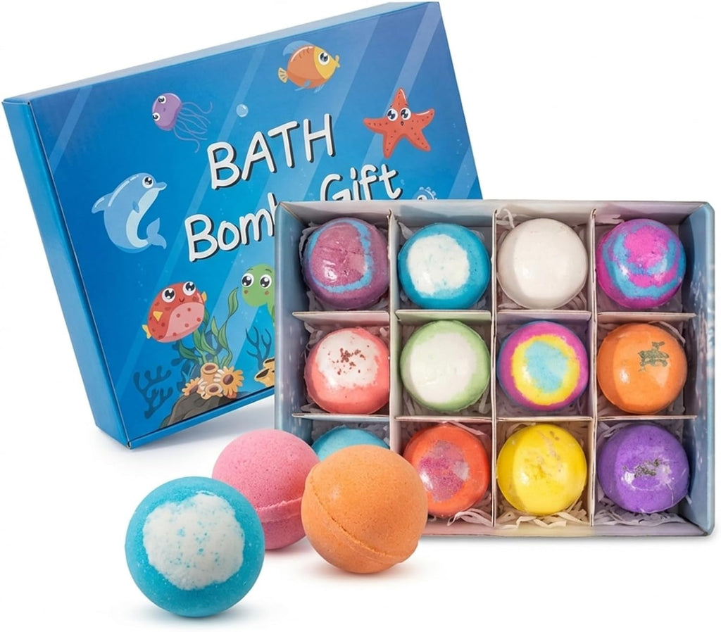Bath Bombs with Surprise Inside – 12 Pack Fizzy Bubble Bath Gift Set, Dinosaur Egg & Ocean Theme Color Changing Bath Bombs, Natural Sea Salt Spa Bath Balls (Sea Animal)