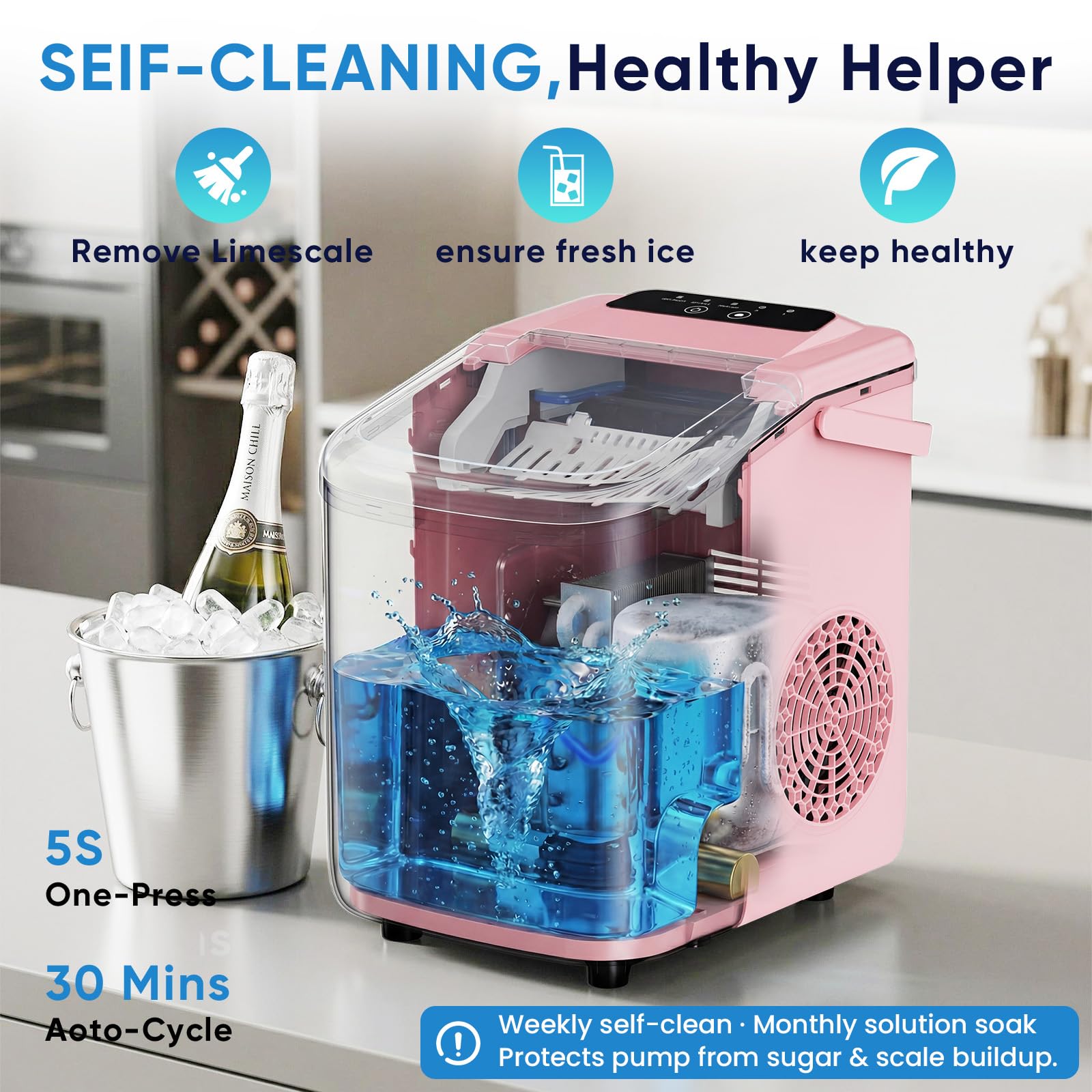 NEWBULIG Ice Maker, Countertop Ice Machine with Handle | 9 Bullet Cubes in 6-8 Mins, 26lbs Daily, Self-Cleaning with Basket and Scoop for Home/Kitchen/Camping/RV