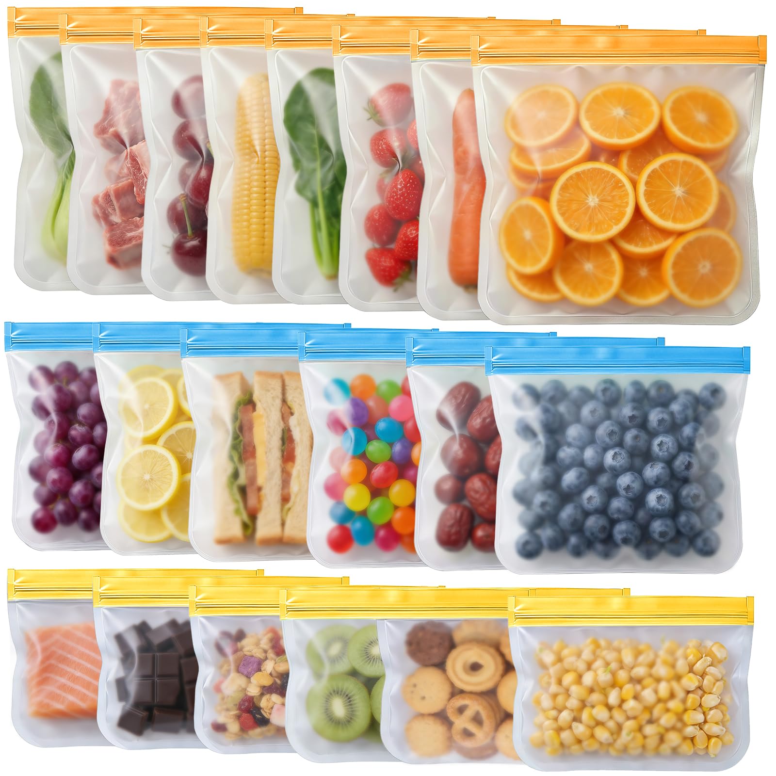 10 Pack Reusable Freezer Bags, Leakproof Reusable Silicone Food Storage Bags BPA Free Contaizers, Snack Sandwich Gallon Bags for Meal Prep, Marinate Meat, Salad Fruit, Veggies, Lunch, Travel, Kitchen