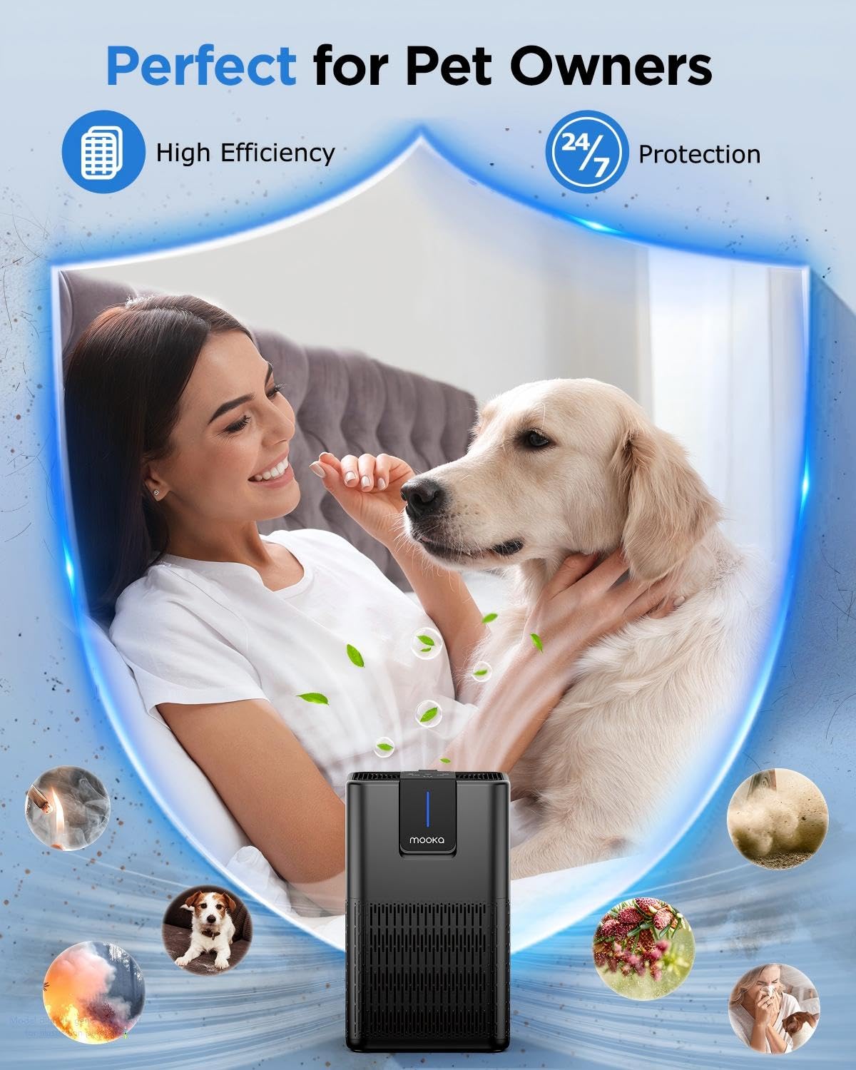 Air Purifiers for Home Large Room 1250 Ft²,MOOKA H13 HEPA Air Purifier for Pets Dust Odor Smoke,Aromatherapy Function,Air Cleaner with 15dB Quiet Sleep Mode for Bedroom Office Living Room,M05,White