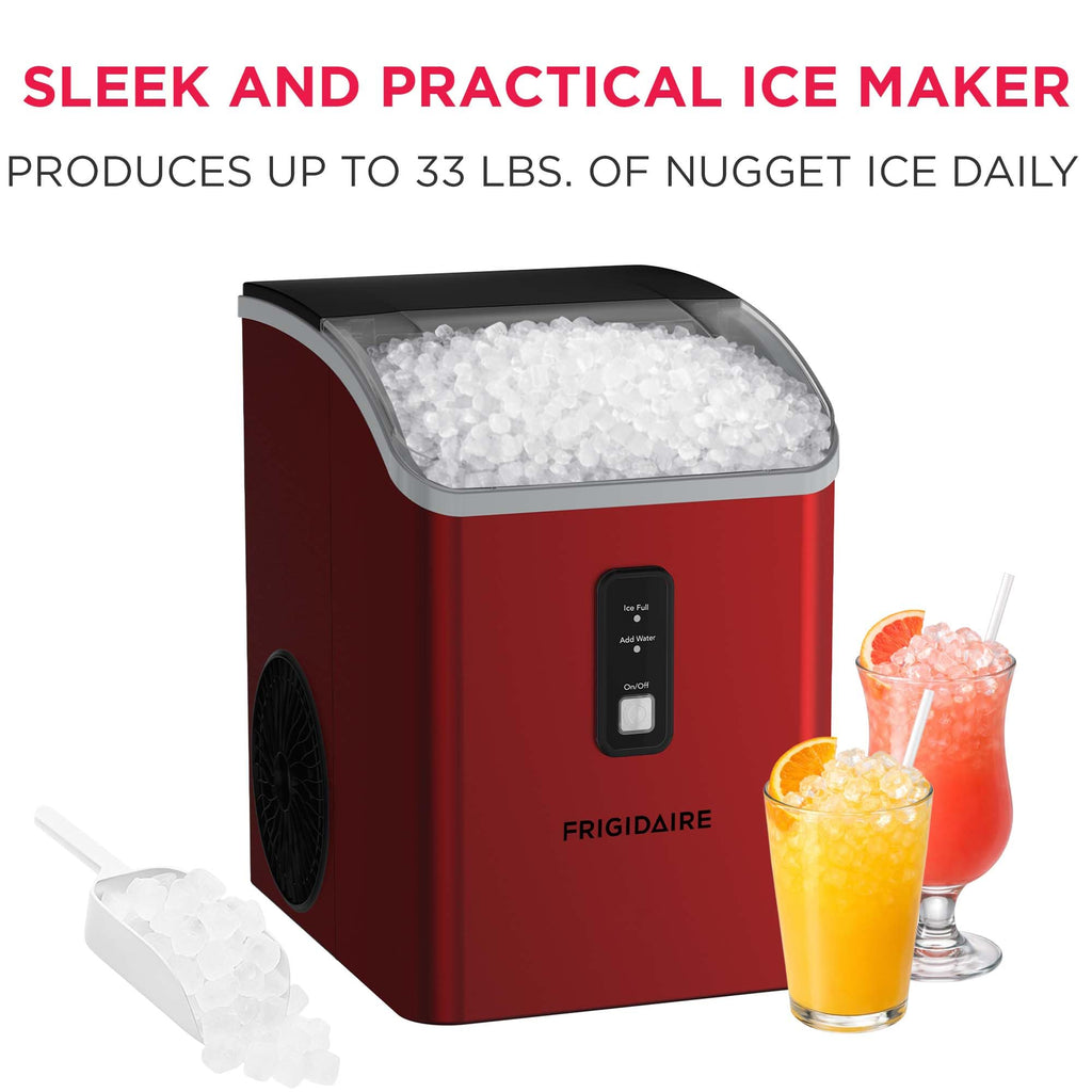 Frigidaire Countertop Crunchy Chewable Nugget Ice Maker, Compact, 33lbs per Day, Metallic Finish