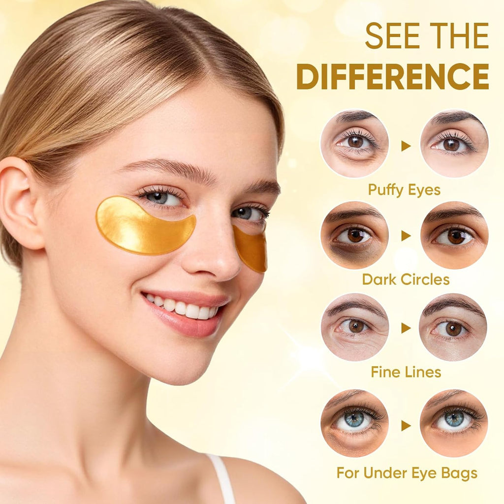 CHMI 180 Pcs (90 Pairs) Under Eye Patches, 3-Pack Eye Mask Set (24K Gold, Hyaluronic Acid, Rose) for Dark Circles and Puffy Eyes, Hydrating Gel Pads for Undereye Bags, Skin Care.