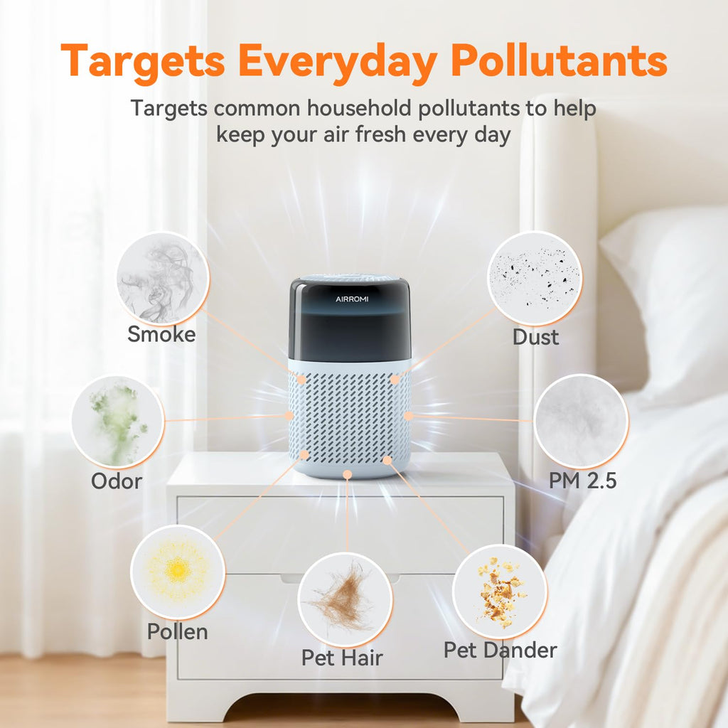 AIRROMI HEPA Air Purifier for Bedroom&Home,Pet Air Purifier for Home Pets,Removes Pet Odor,Cat Litter Smell,Dust,Smoke&Allergies,Quiet Room Air Purifier with Scents,360°Air Cleaner,A2005 Black