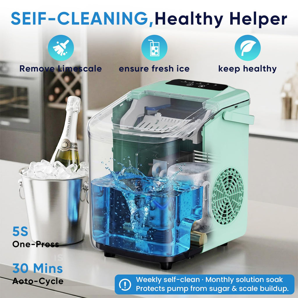 NEWBULIG Ice Maker, Countertop Ice Machine with Handle | 9 Bullet Cubes in 6-8 Mins, 26lbs Daily, Self-Cleaning with Basket and Scoop for Home/Kitchen/Camping/RV