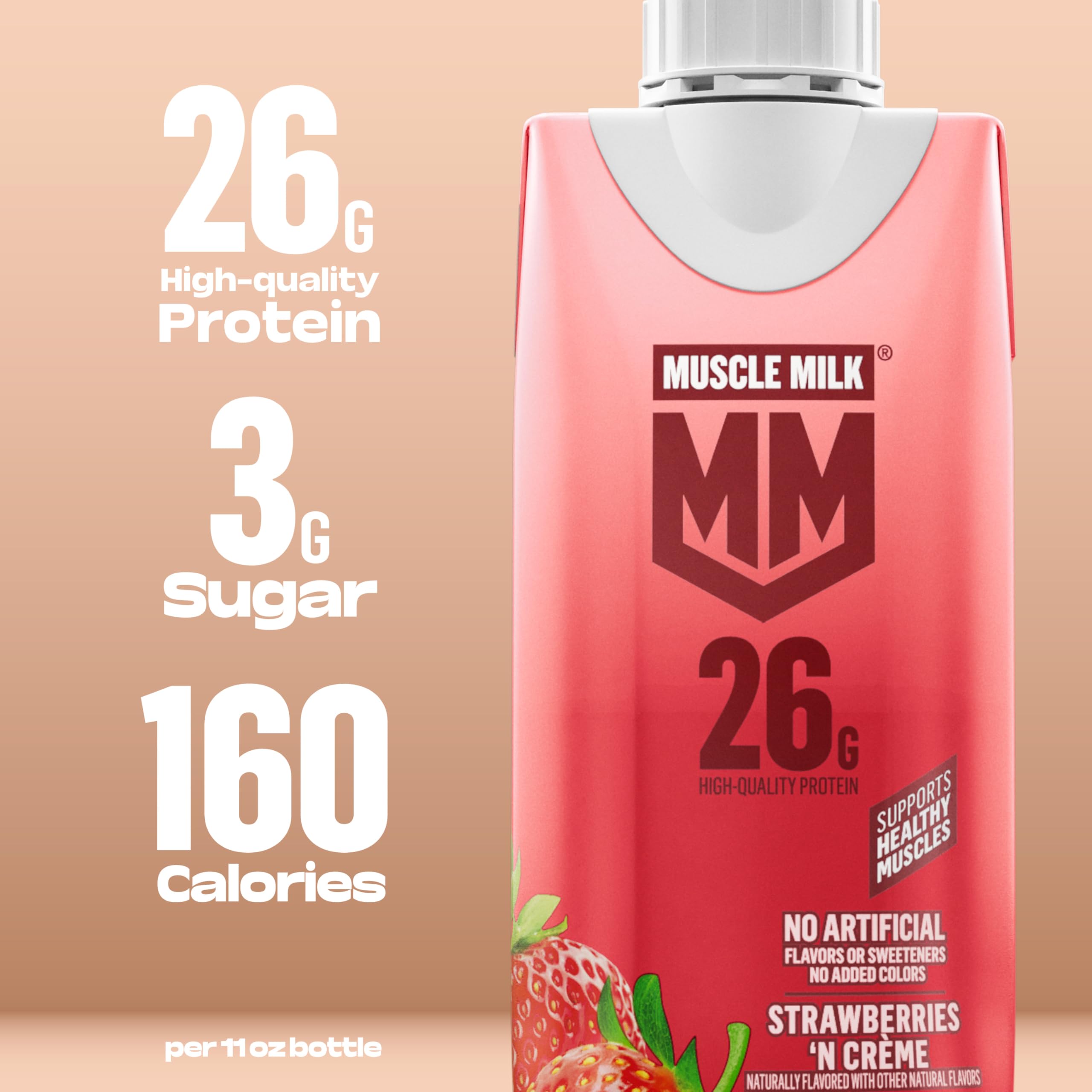 Muscle Milk High Protein Shake, Chocolate, 11 fl oz Cartons (12 Pack) Ultra Filtered Milk, 26g High Quality Protein Shake, 3g Sugar, 160 Calories, No Artificial Flavors, No Artificial Sweeteners, No Added Colors