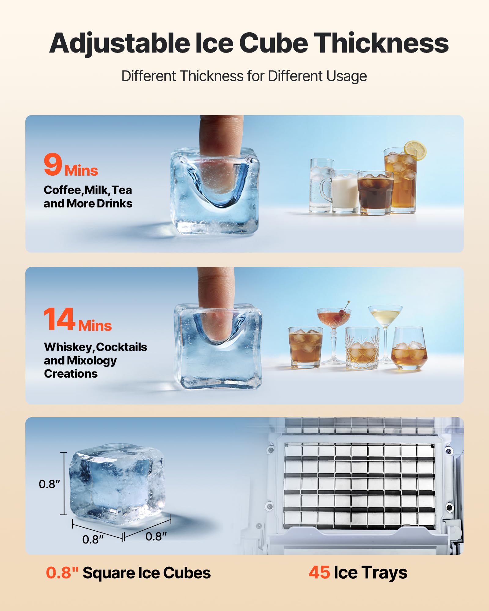 VEVOR Commercial Ice Maker Machine, 80 lbs/24h with 13 lbs Storage Capacity, Countertop/Freestanding/Under Counter, Stainless Steel Ice Maker with LED Display & Self-Cleaning, for Home Bar Restaurant