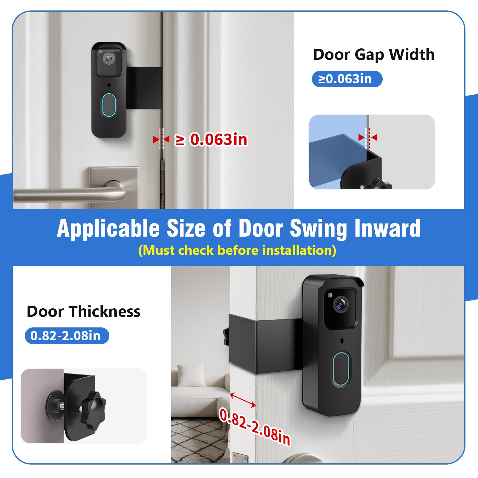 Anti-Theft Doorbell Mount for Blink Doorbell Camera No-Drill Door Mount | No Block Sensor & Night Vision Blink Video Doorbell Accessories for Home Rentals Office , Not for Security Door
