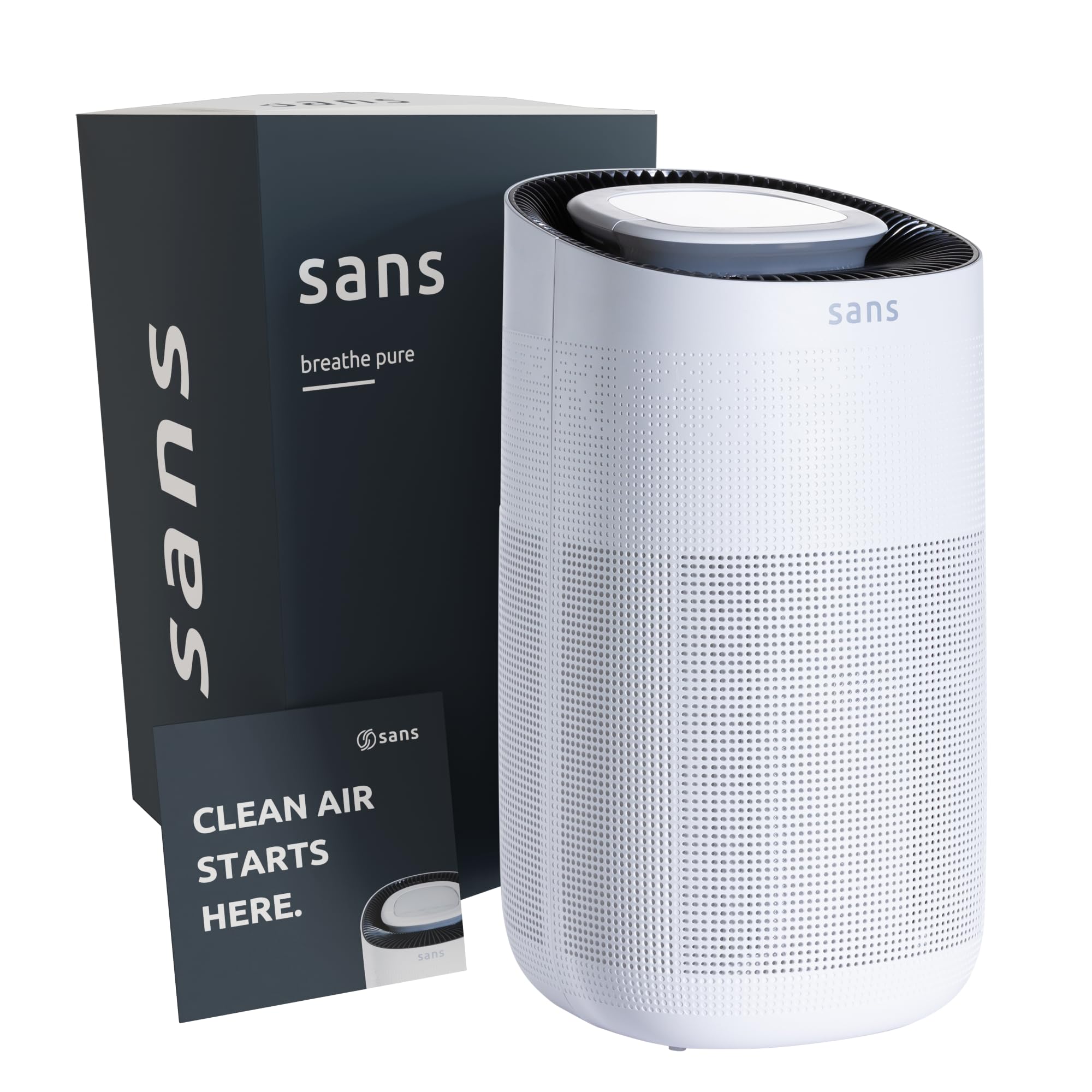 Sans True HEPA Air Purifier for Extra Large Rooms (1,854 sq ft) | UV-C Light Layer & Carbon Odor Absorption | Quiet 25dB Auto-Mode, Captures Smoke, Dust & Allergens (White)