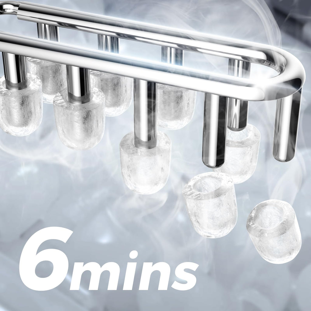 Countertop Portable Ice Maker Machine with Handle, 8 Bullet-Shaped Ice Cubes Ready in 6 Mins, 26Lbs/24H, Self-Cleaning Function with Ice Scoop and Basket for Home/Kitchen/Party (Black)