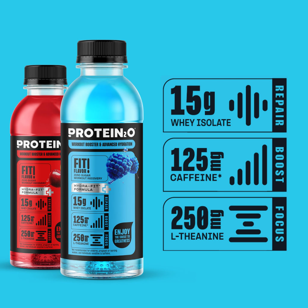 Protein2o 15g Whey Protein Isolate Hydration Drink Plus Energy & Focus, 350mg of Electrolytes, Vitamins B5 & B6, Sugar Free, Cotton Candy, 16.9 oz Bottle (Pack of 12)