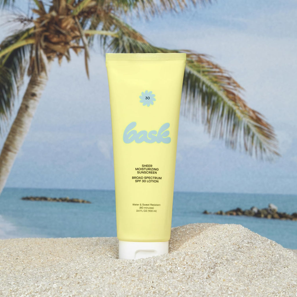Bask SPF 50 Sheer Moisturizing Sunscreen Lotion - Broad Spectrum UVA/UVB Protection, Dermatologist Recommended, Hydrating, Lightweight & Non-Greasy, No White Cast, Travel Size, 3.4 fl oz