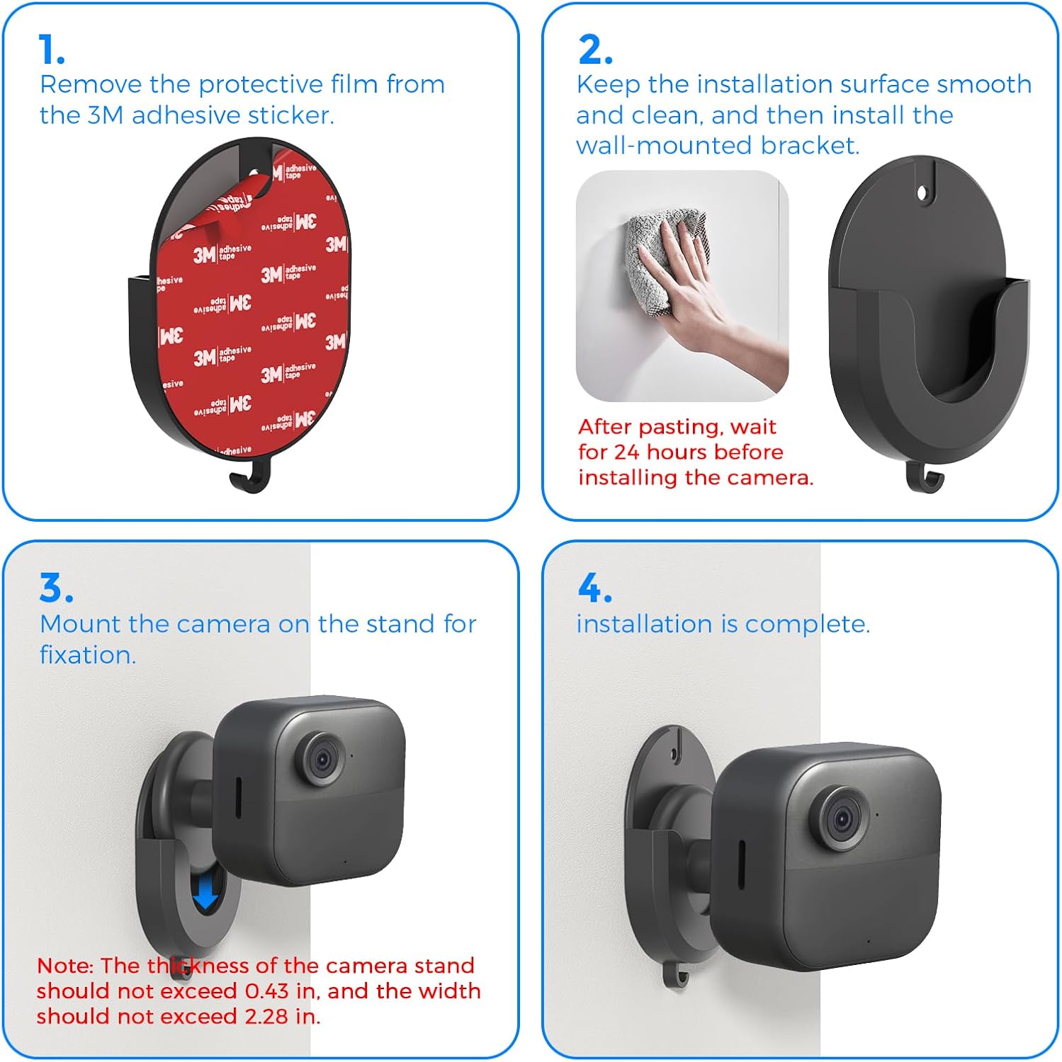 3 Pack Blink Camera Wall Mount - No Drill Adhesive Bracket for Blink Mini, Mini 2, Outdoor 4 & Indoor - Strong Hold, Damage-Free, Easy Install
