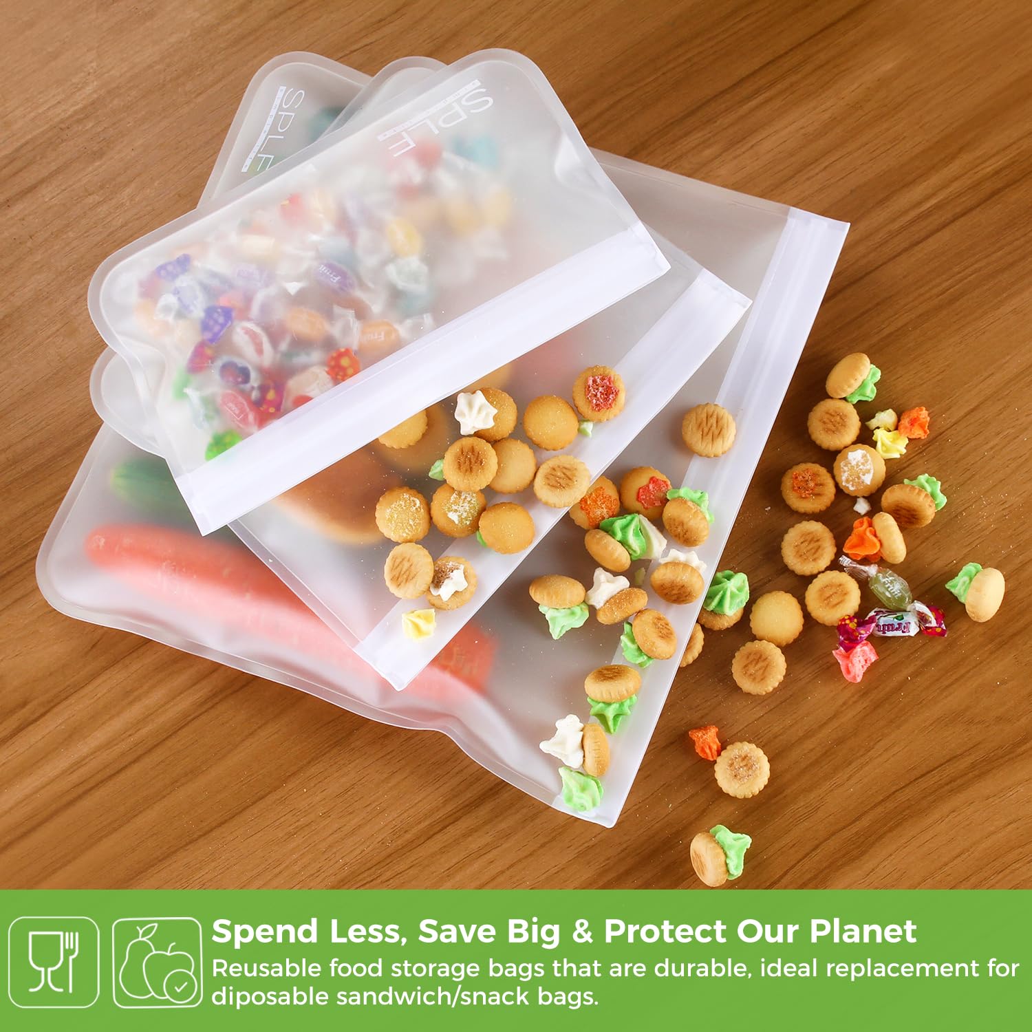 SPLF 6 Pack Reusable Gallon Freezer Bags Dishwasher Safe, BPA FREE Reusable Food Storage Bags, Extra Thick Leakproof Silicone Free 1 Gallon Bags for Marinate Meat, Cereal, Sandwich, Snack, Travel Item