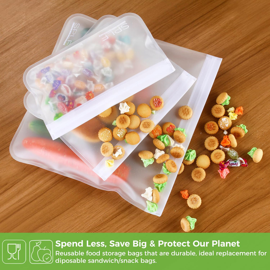 SPLF 6 Pack Reusable Gallon Freezer Bags Dishwasher Safe, BPA FREE Reusable Food Storage Bags, Extra Thick Leakproof Silicone Free 1 Gallon Bags for Marinate Meat, Cereal, Sandwich, Snack, Travel Item