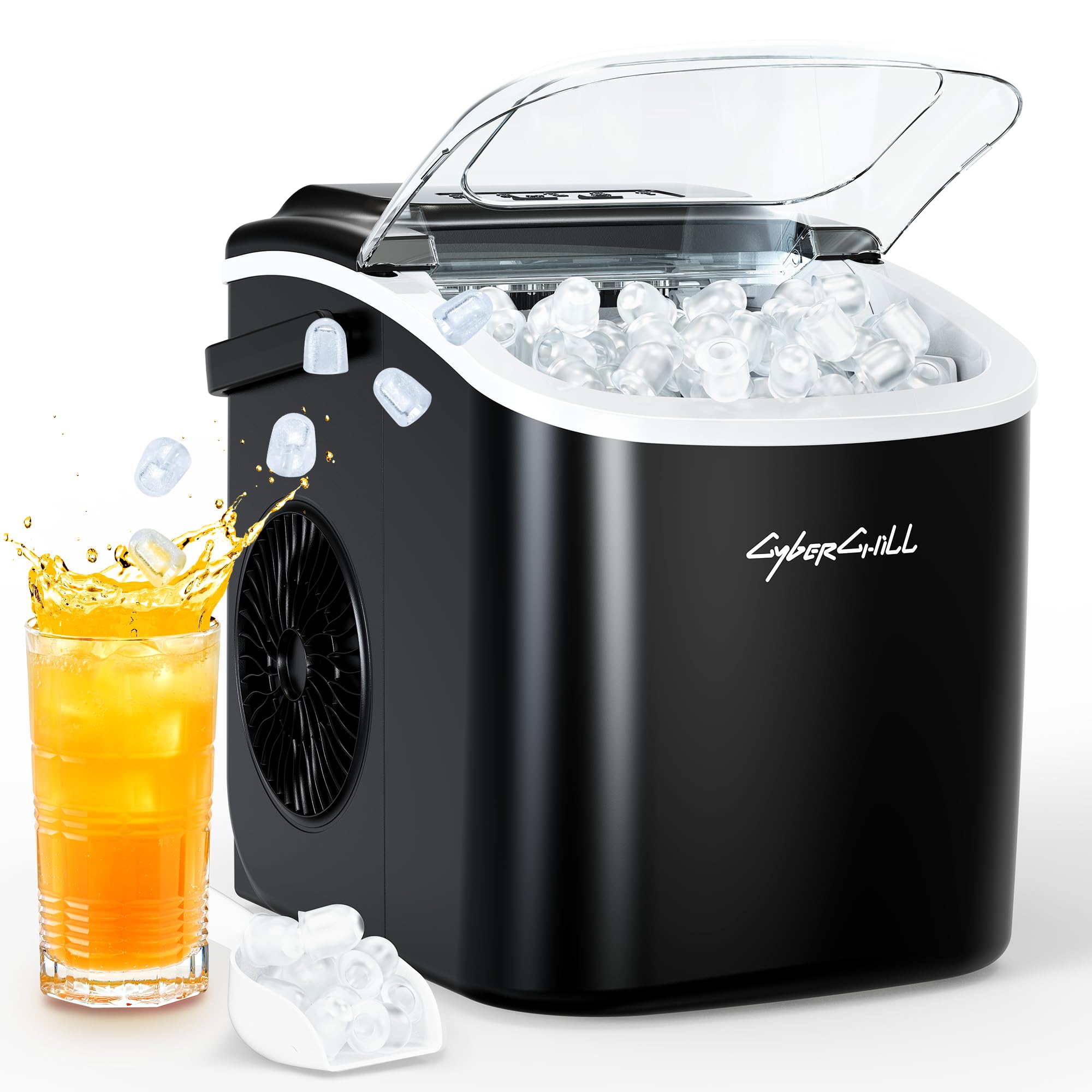 CyberChill Nugget Ice Maker Countertop 44lbs Per Day Pebble Sonic Ice Makers Machine Chewable Pellet Ice with Self-Cleaning Removable Water Tank See Through Window for Home/Kitchen/Office