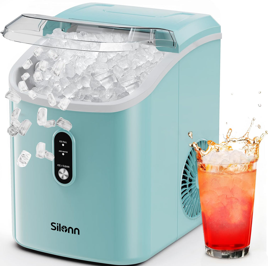 Silonn Nugget Ice Maker Countertop Pellet Machine with Self-Cleaning, Black | 36 lbs/24H, ice in 6 mins, soft chewable ice, removable cover, quiet operation, LED control panel, compact design