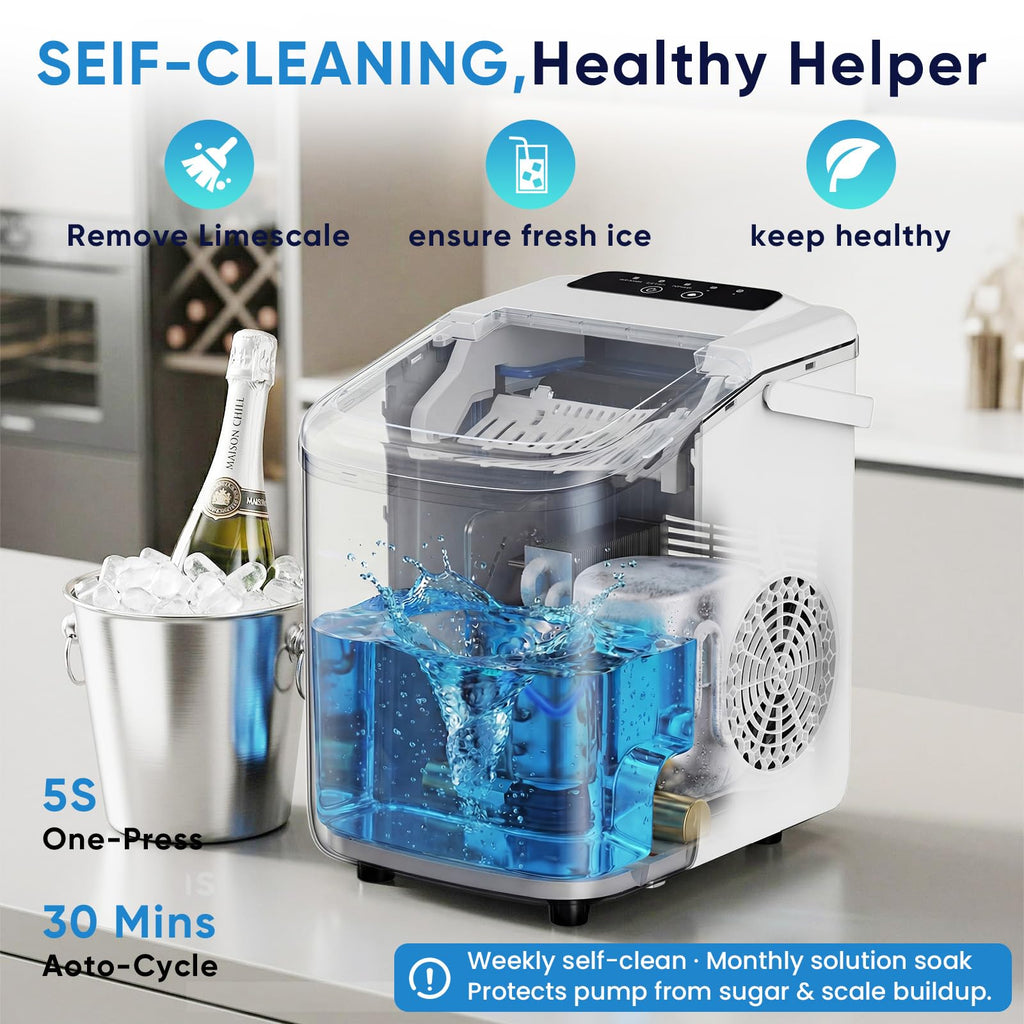 NEWBULIG Ice Maker, Countertop Ice Machine with Handle | 9 Bullet Cubes in 6-8 Mins, 26lbs Daily, Self-Cleaning with Basket and Scoop for Home/Kitchen/Camping/RV