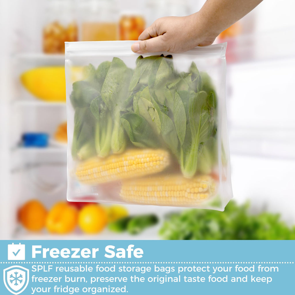 SPLF 4 Pack Dishwasher Safe Reusable Storage Bags, Reusable Gallon Freezer Bags, BPA FREE Stand Up Extra Thick Leakproof Silicone and Plastic Free Zipper Sandwich Snack Lunch Food Bags