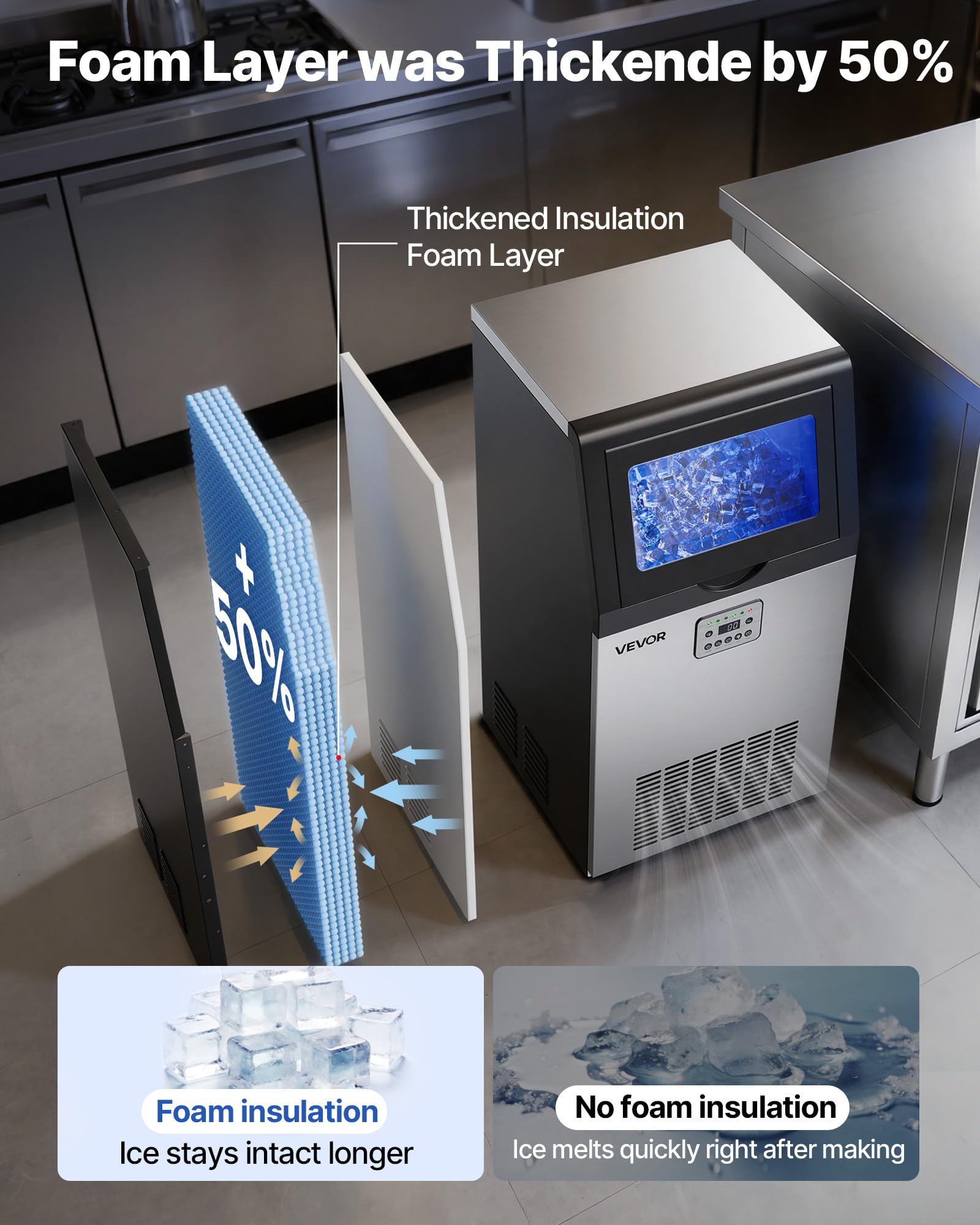 VEVOR Commercial Ice Maker Machine, 80 lbs/24h with 13 lbs Storage Capacity, Countertop/Freestanding/Under Counter, Stainless Steel Ice Maker with LED Display & Self-Cleaning, for Home Bar Restaurant