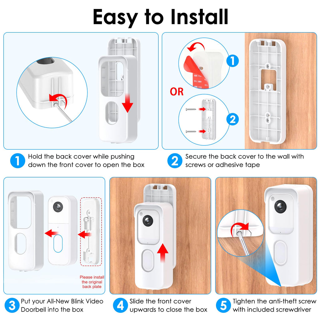 No Drill Blink Doorbell Camera Mount for All-new Blink Video Doorbell (2nd Gen), Mounting Bracket Cover with Adhesive Tape, Easy to Install for Apartment, Office, Home
