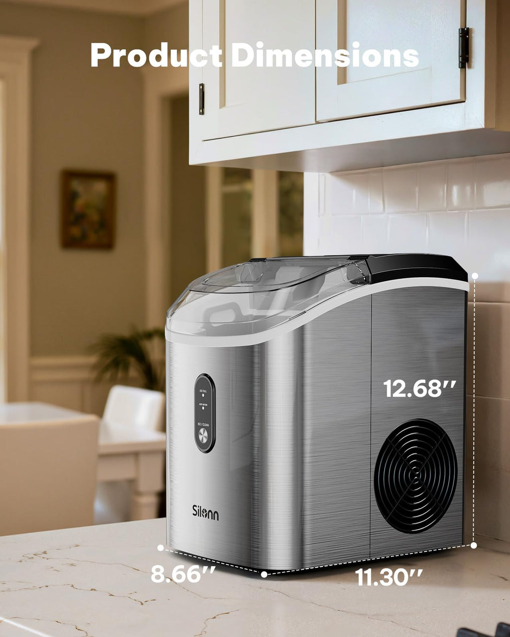 Silonn Nugget Ice Maker Countertop Pellet Machine with Self-Cleaning, Black | 36 lbs/24H, ice in 6 mins, soft chewable ice, removable cover, quiet operation, LED control panel, compact design