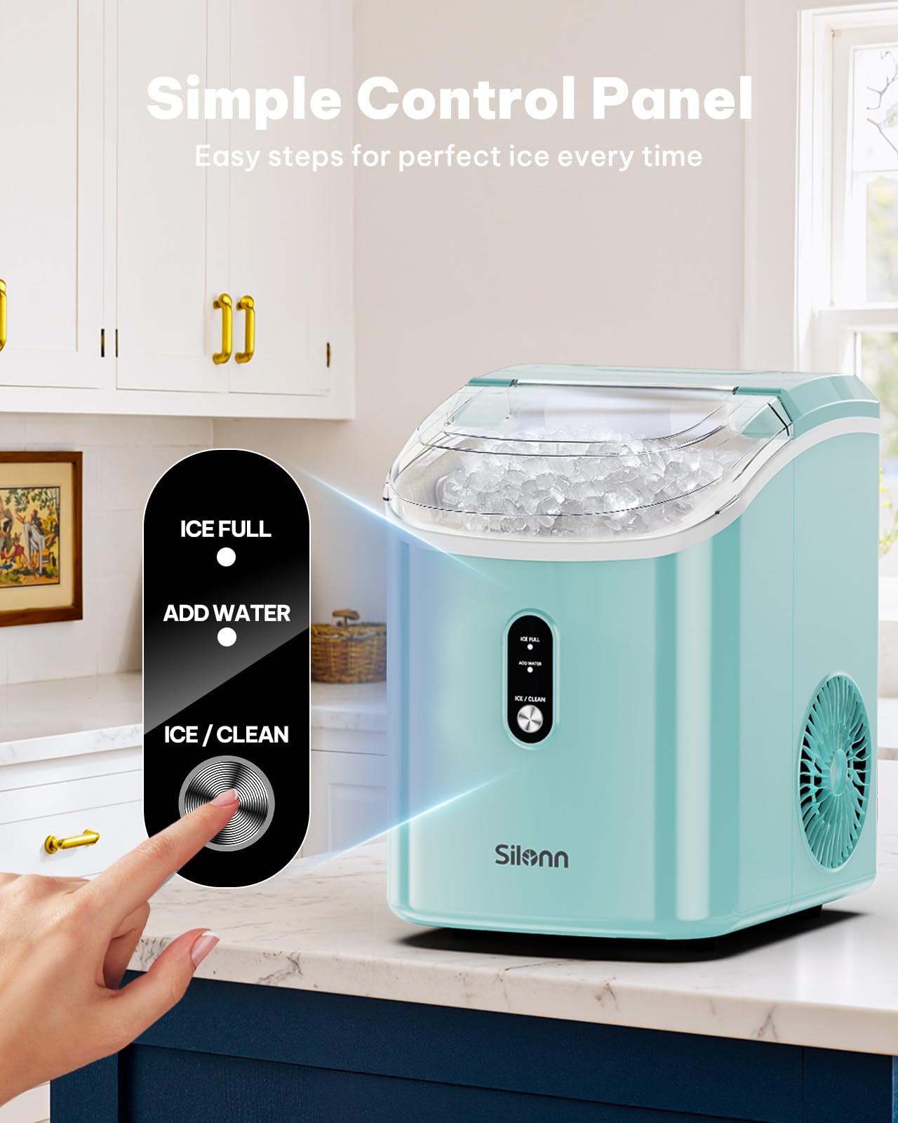 Silonn Nugget Ice Maker Countertop Pellet Machine with Self-Cleaning, Black | 36 lbs/24H, ice in 6 mins, soft chewable ice, removable cover, quiet operation, LED control panel, compact design