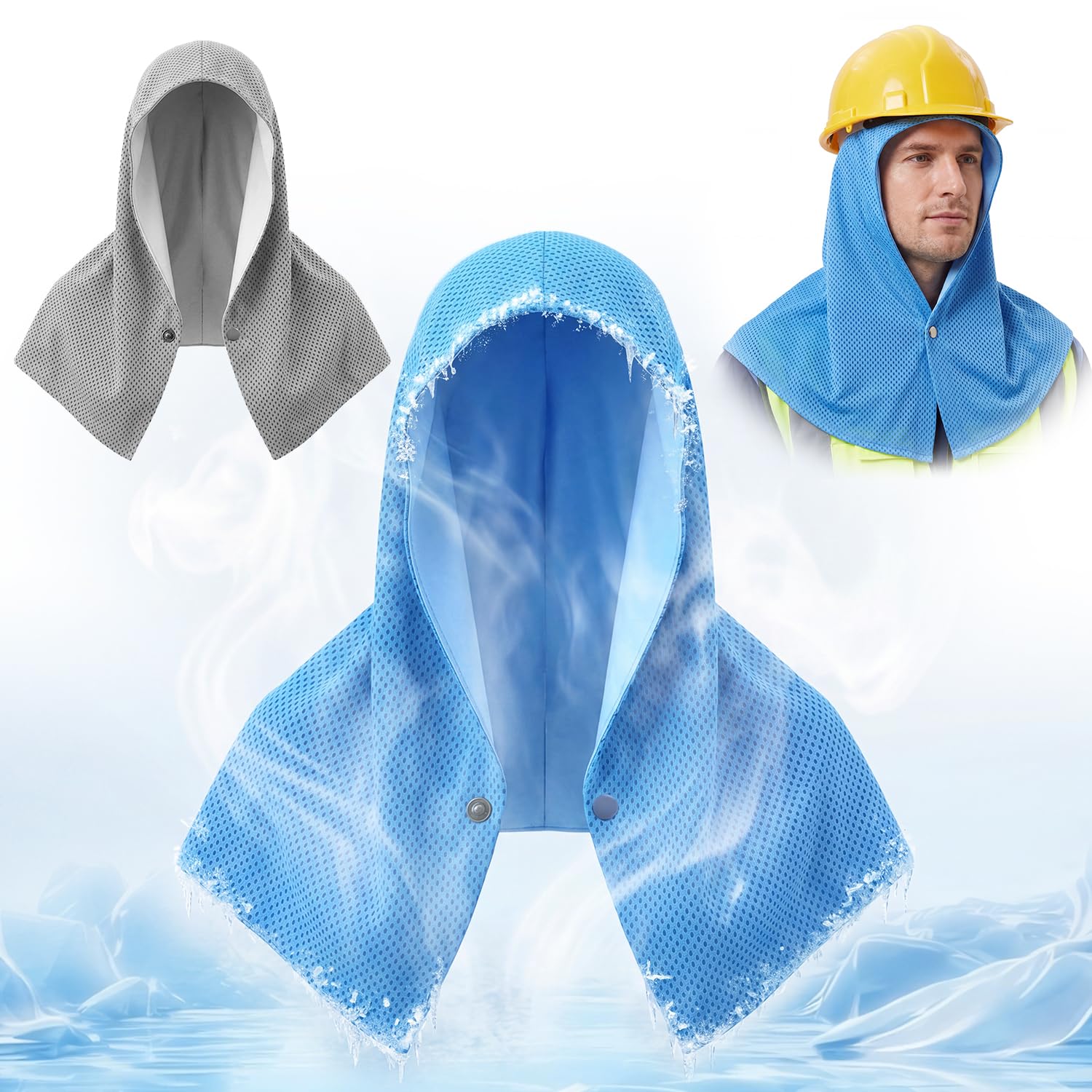 Upgraded PVA Cooling Hoodie Towels -UPF 50+ Sun Proteciton Instant Cooling Towel for Neck & Face,Sweat-Absorbent Ice Towel for Hot Weather, Sports, Camping, Cycling & Outdoor Activities (Blue)