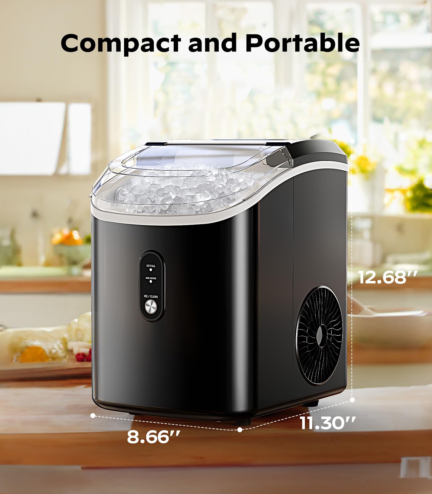 Silonn Nugget Ice Maker Countertop Pellet Machine with Self-Cleaning, Black | 36 lbs/24H, ice in 6 mins, soft chewable ice, removable cover, quiet operation, LED control panel, compact design