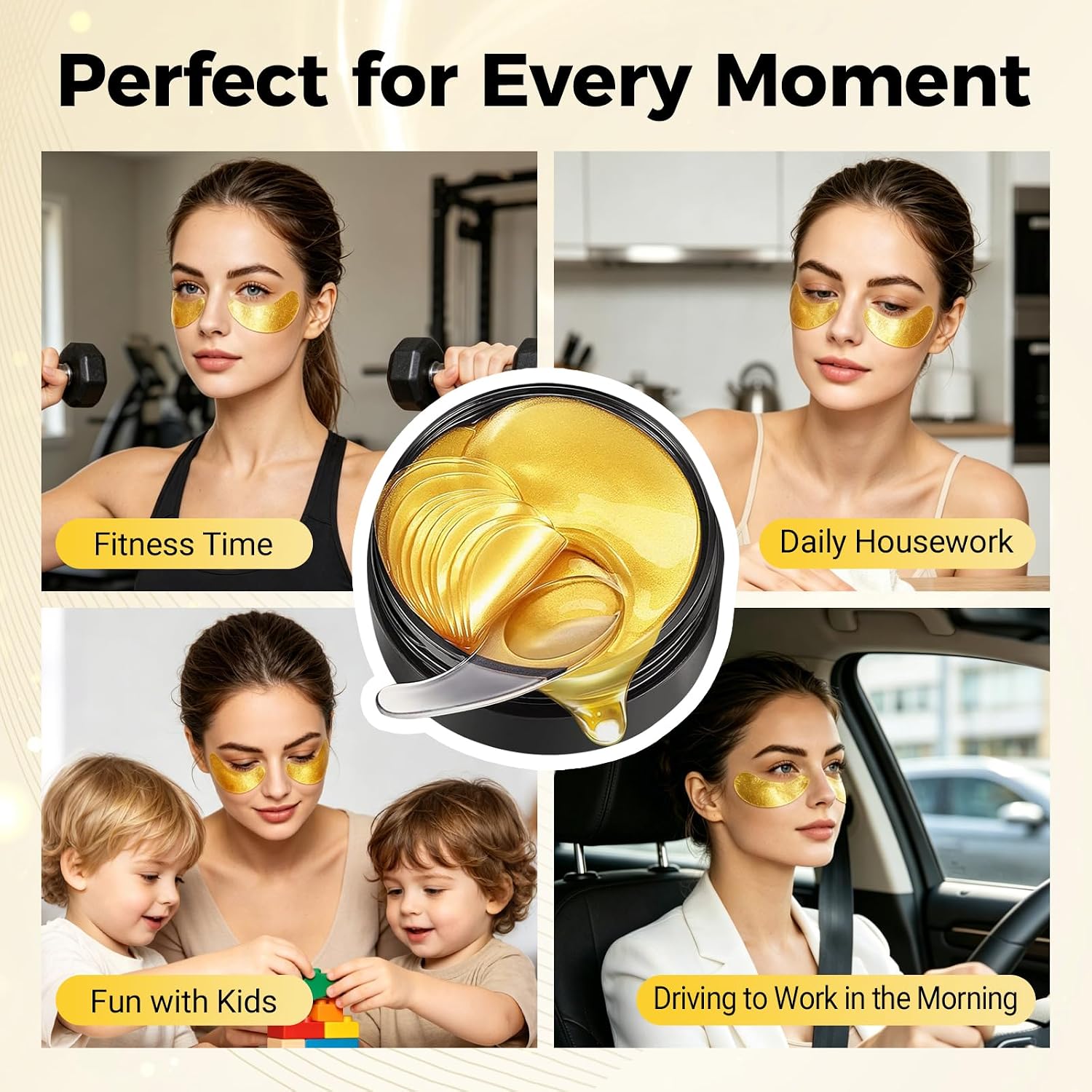 120 Pcs 24K Gold Under Eye Patches, 60 Pairs Under Eye Masks, Gel Eye Pads Skincare, Puffy Eyes and Dark Circles – Collagen Infused Hydrogel Eye Mask for Anti Aging, Skincare Treatment for Women
