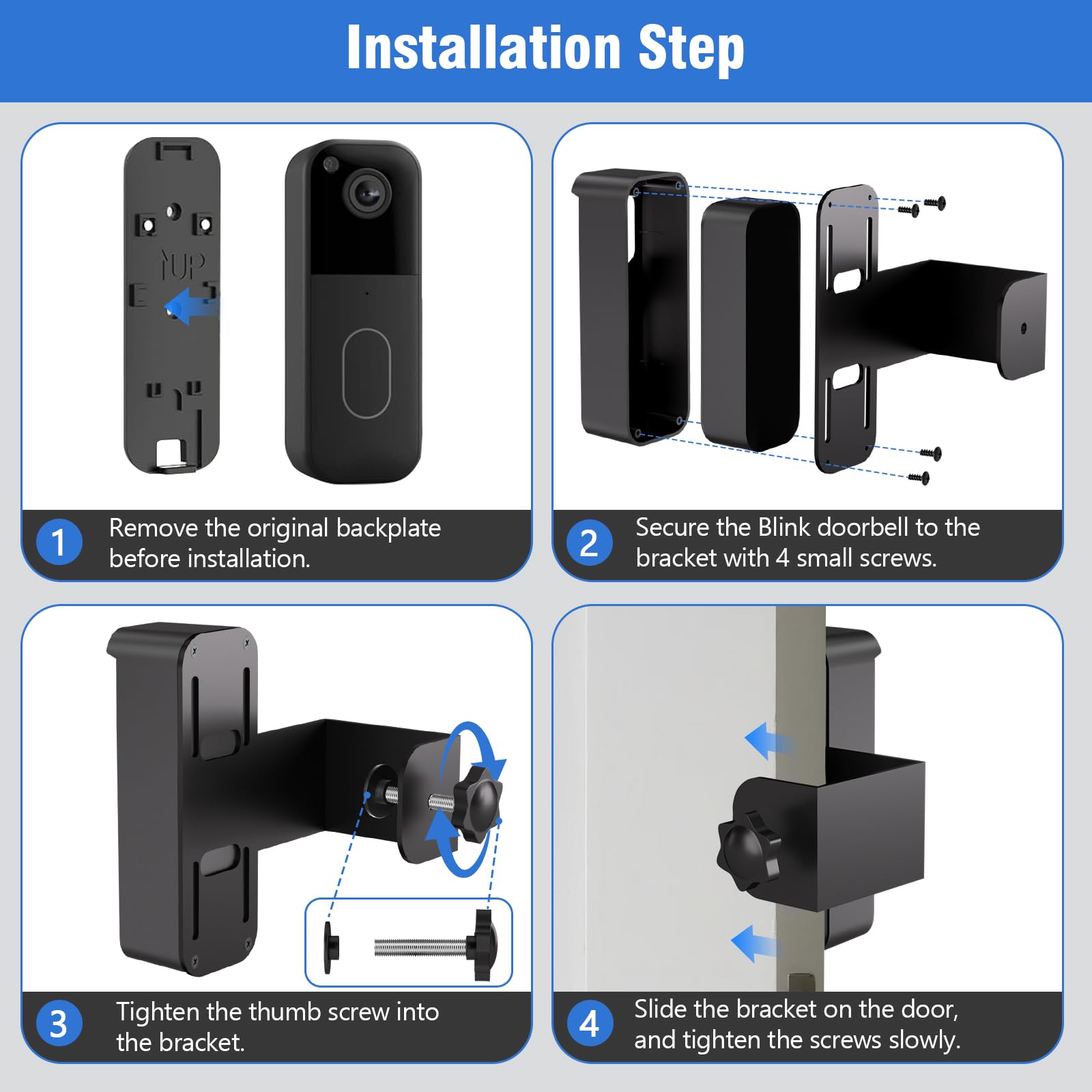 Anti-Theft Doorbell Mount for Blink Doorbell Camera No-Drill Door Mount | No Block Sensor & Night Vision Blink Video Doorbell Accessories for Home Rentals Office , Not for Security Door