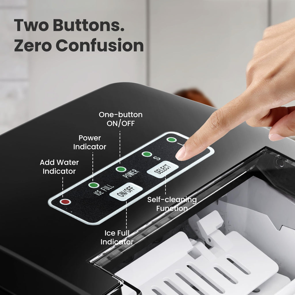 Countertop Portable Ice Maker Machine with Handle, 8 Bullet-Shaped Ice Cubes Ready in 6 Mins, 26Lbs/24H, Self-Cleaning Function with Ice Scoop and Basket for Home/Kitchen/Party (Black)