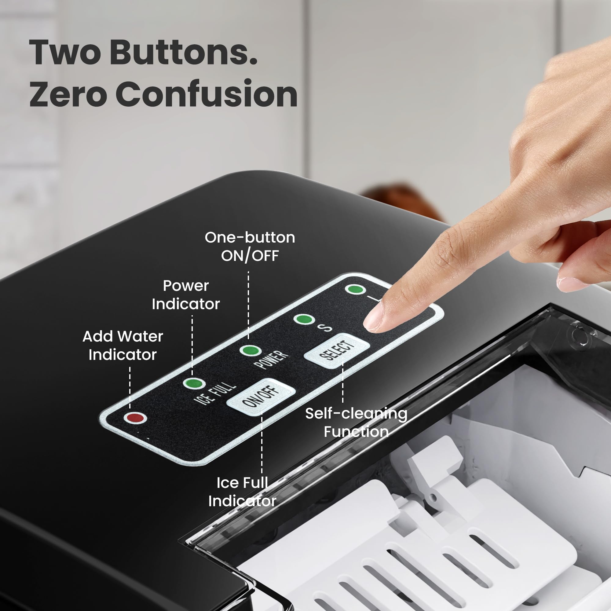 Countertop Portable Ice Maker Machine with Handle, 8 Bullet-Shaped Ice Cubes Ready in 6 Mins, 26Lbs/24H, Self-Cleaning Function with Ice Scoop and Basket for Home/Kitchen/Party (Black)