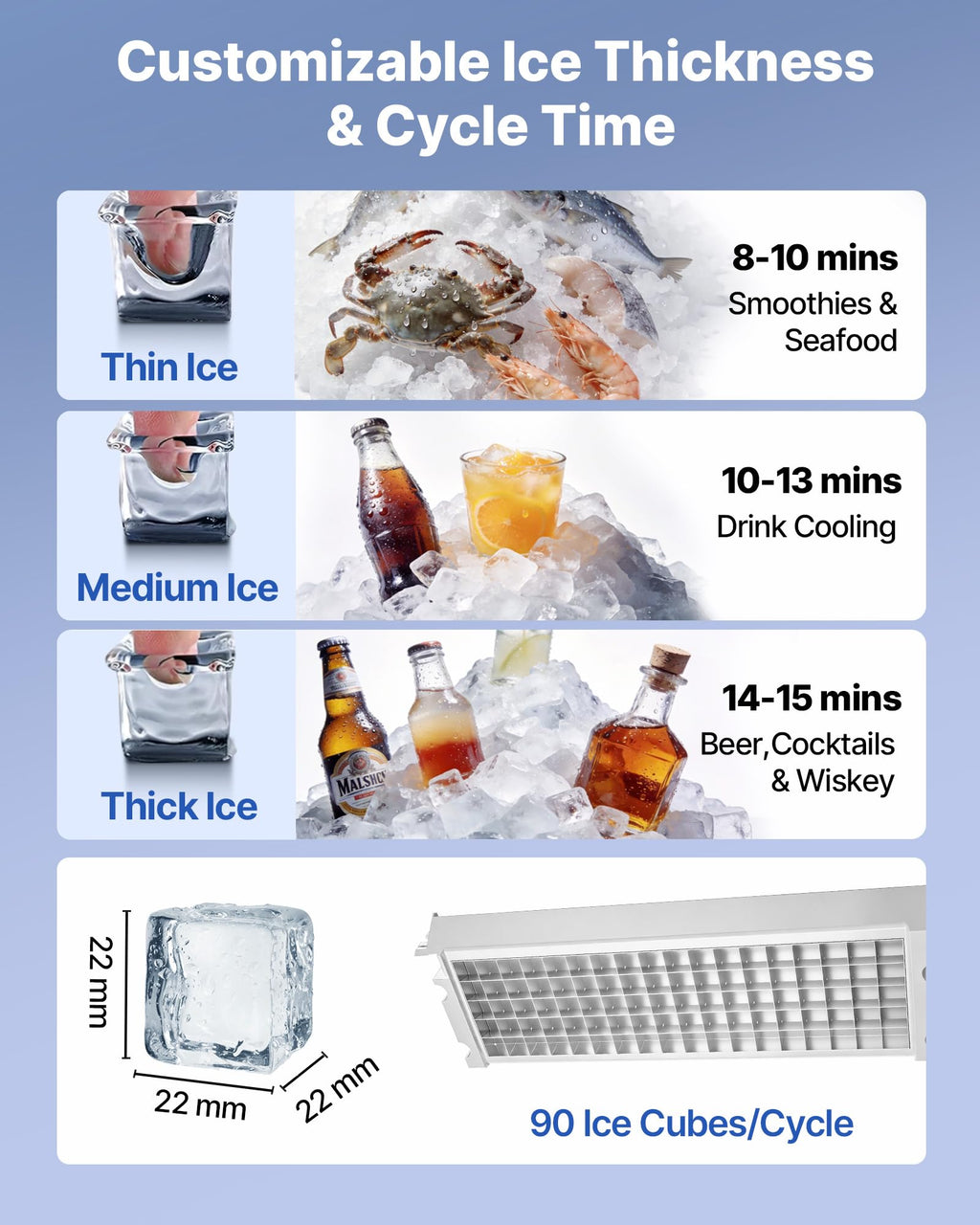 VEVOR Commercial Ice Maker Machine, 80 lbs/24h with 13 lbs Storage Capacity, Countertop/Freestanding/Under Counter, Stainless Steel Ice Maker with LED Display & Self-Cleaning, for Home Bar Restaurant