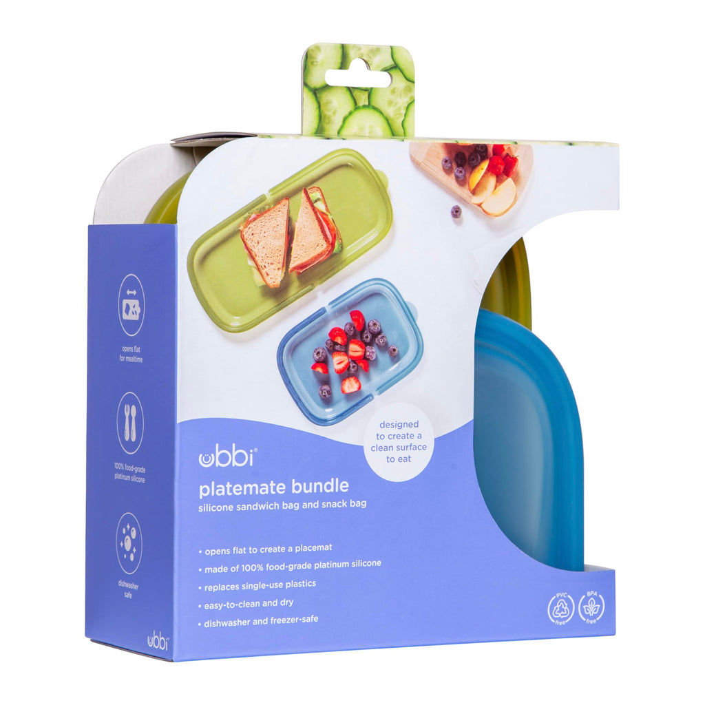 Ubbi Platemate Reusable Silicone Storage Bag, Smoothie Purple | Opens Flat as Placemat, Dishwasher & Freezer-Safe, Lunch Container, Leakproof Sandwich & Snack Bag, Easy to Clean, BPA-Free